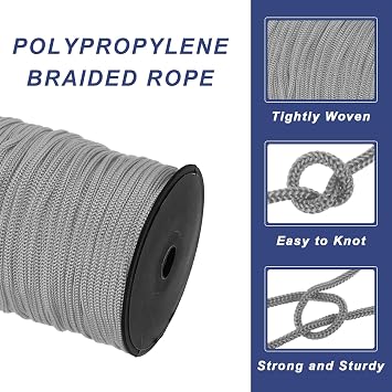 sourcing map 5mm Polypropylene Rope Braided Ropes 100m Dark Grey