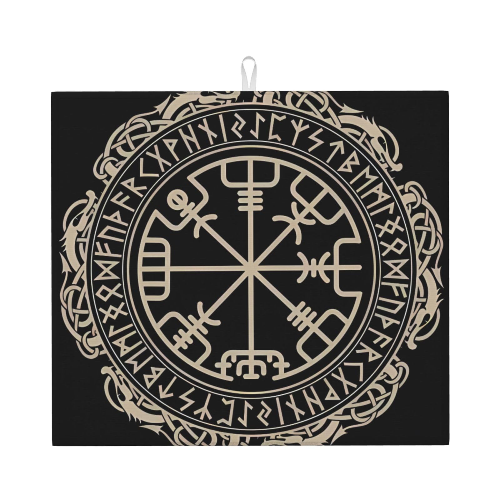 YYHHAOFA Magical Design Norse Runes Compass Prints Kitchen Drying Mat – Absorbent Dish Throw for Countertops, Non-Slip Quick-Dry Layer with Stylish Prints