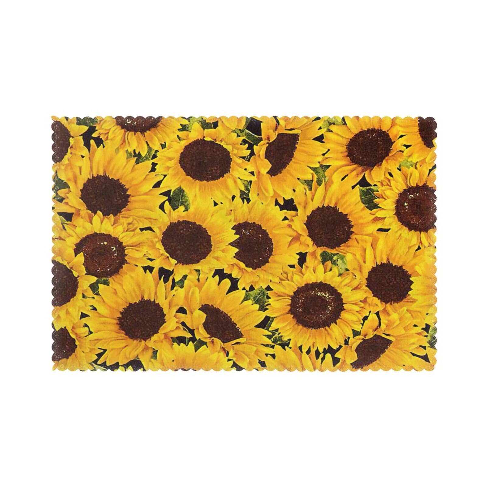 Yellow Sunflowers Print Placemats for Dining Table Set of 6 12x18 Inch Table Mats for Party Kitchen Dining.