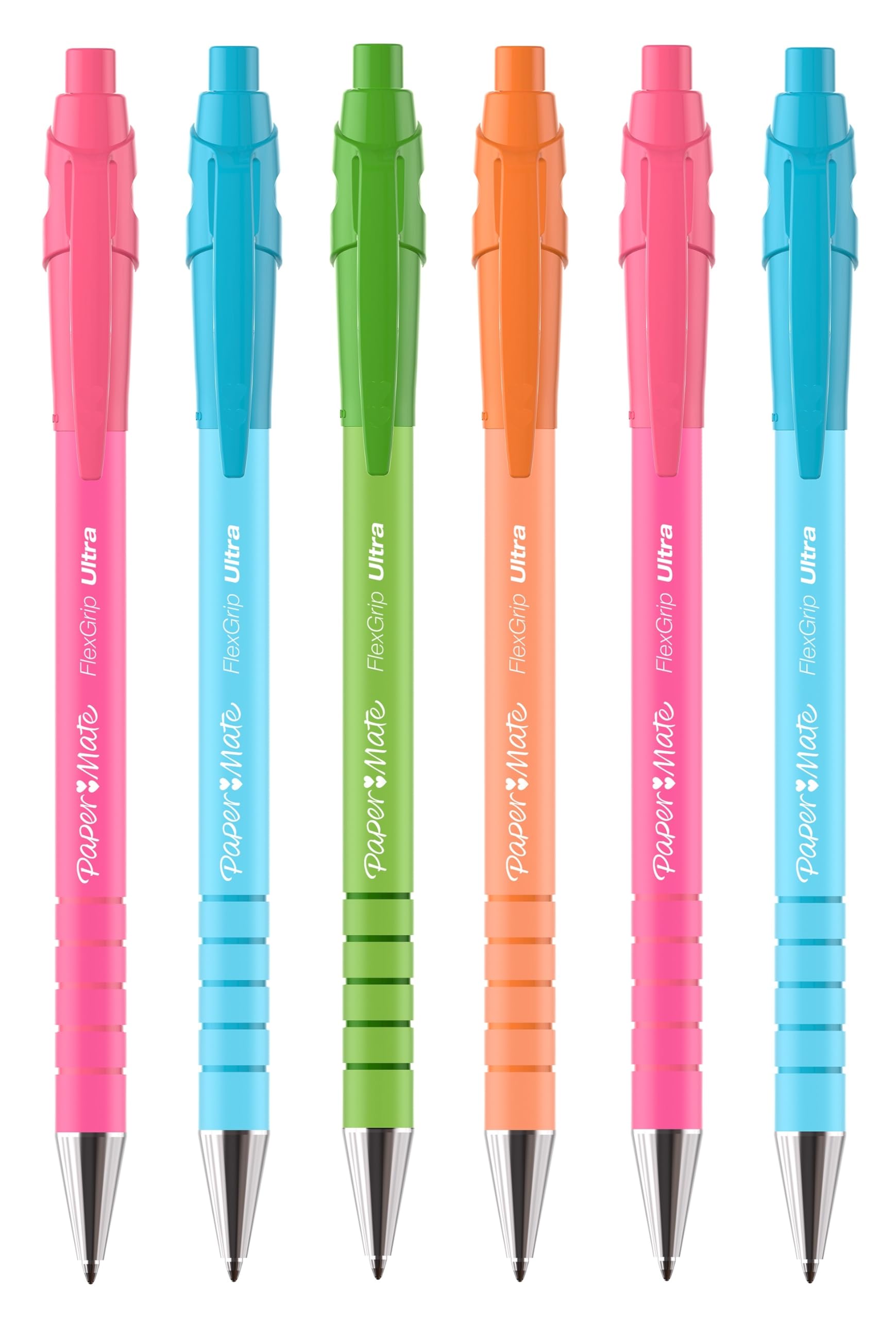 Paper Mate FlexGrip Ultra Retractable Ballpoint Pens, Assorted Bright Retro Barrels, 1 count (Pack of 6)