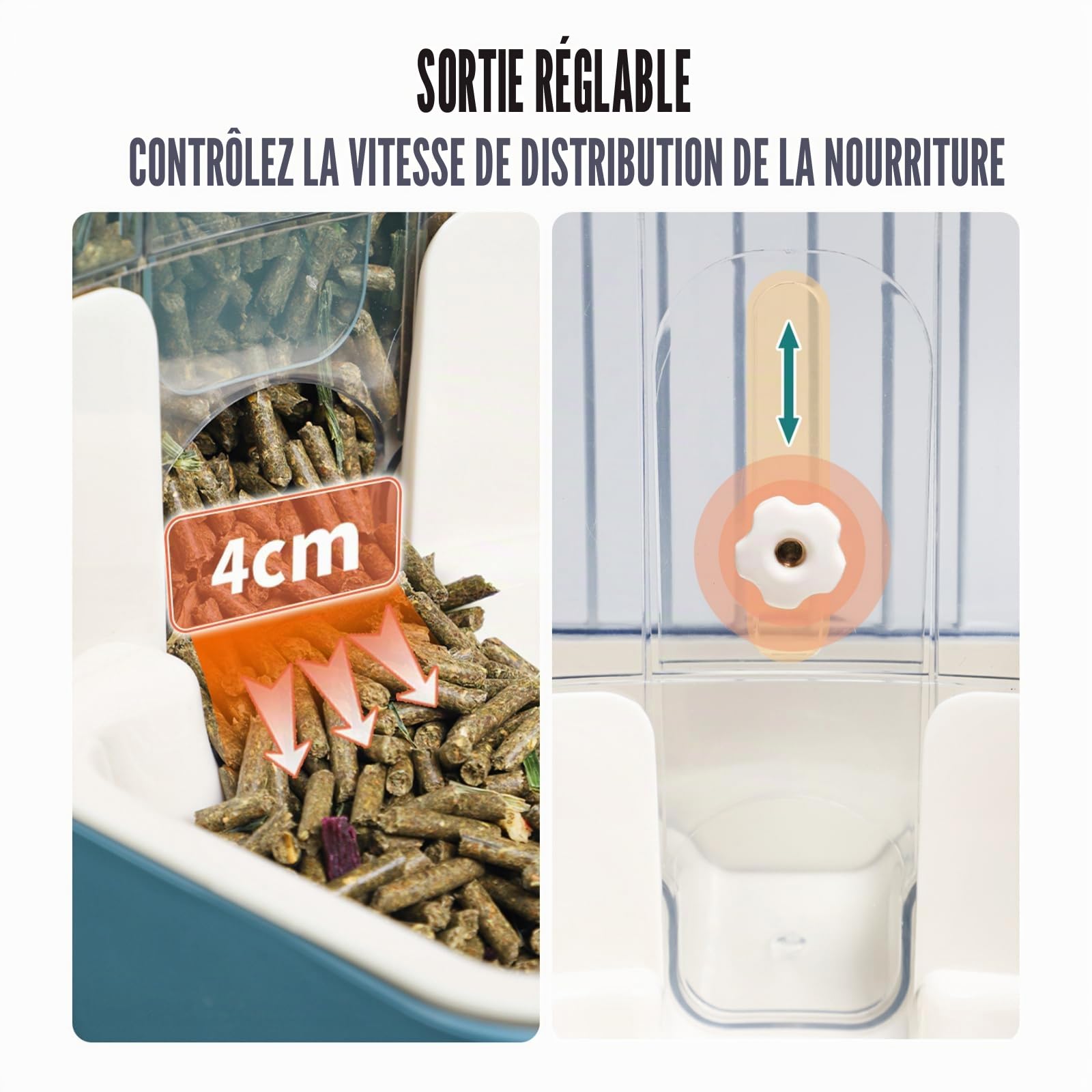 Distributeur Automatique de Nourriture et d'eau pour Animaux de Compagnie, Ensemble de Fontaine à Gravité pour Chien, Chat, Lapin, Cochon d'Inde, Chinchilla, Furet, Hérisson (Gris)