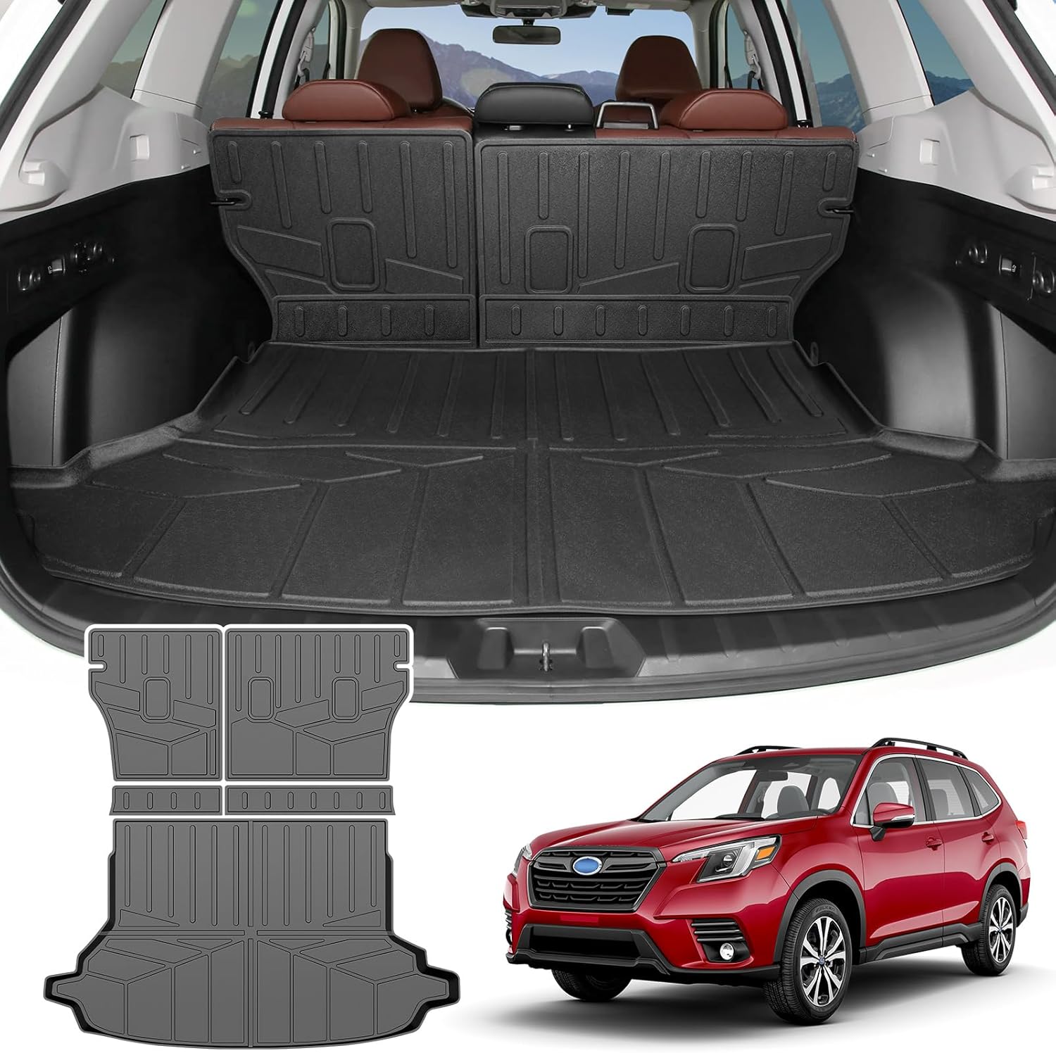 Trunk Mat & Backrest Mat for 2019-2024 Subaru Forester Cargo Mats All Weather Rear Seat Back Cargo Liners for 19-24 Subaru Forester Accessories(Not Fit Model with Subwoofer in The Trunk) Trunk Mat+Backrest Mat