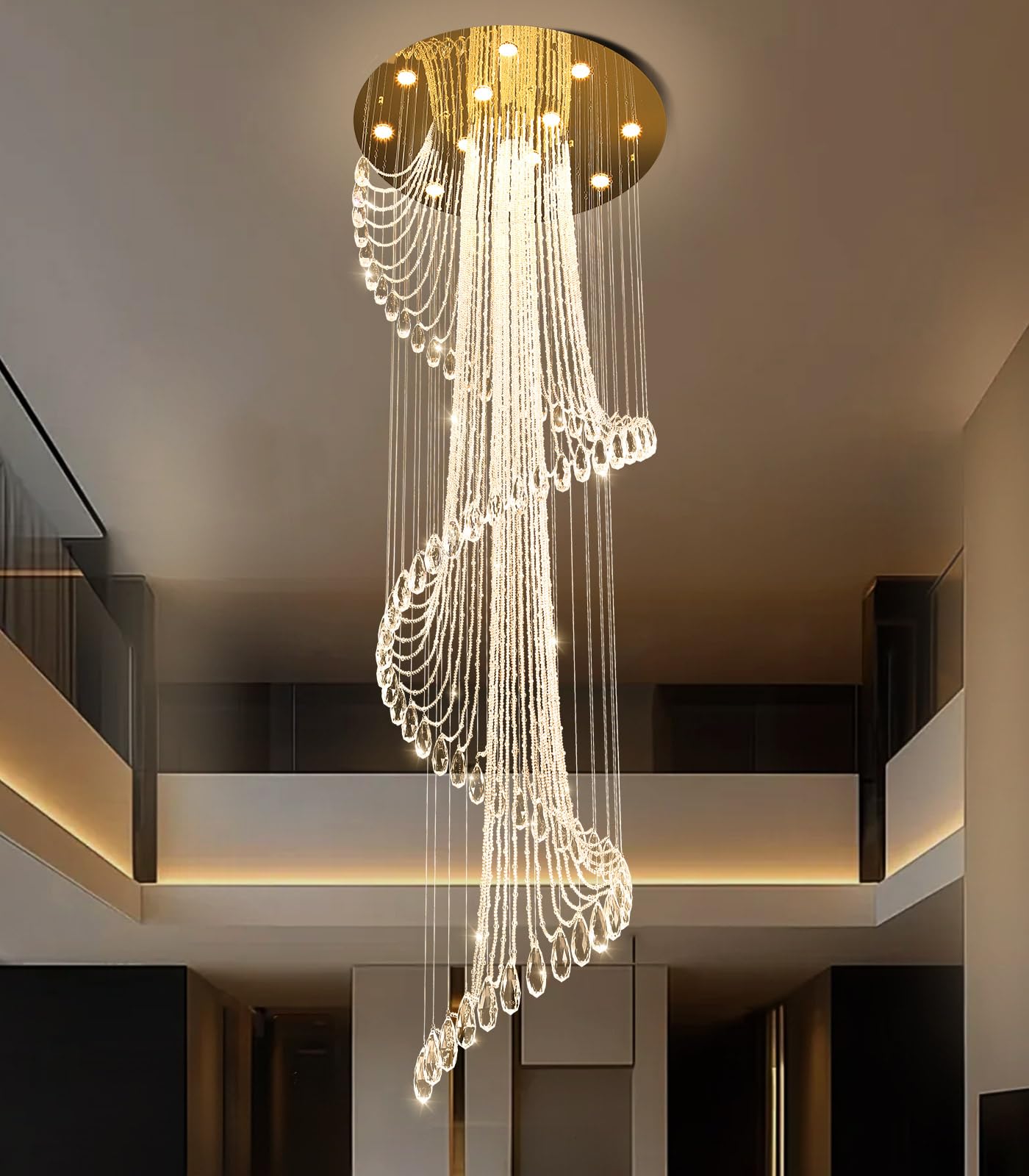 D32'' x H100'' Modern Crystal Chandelier for Foyer Glam Chandelier