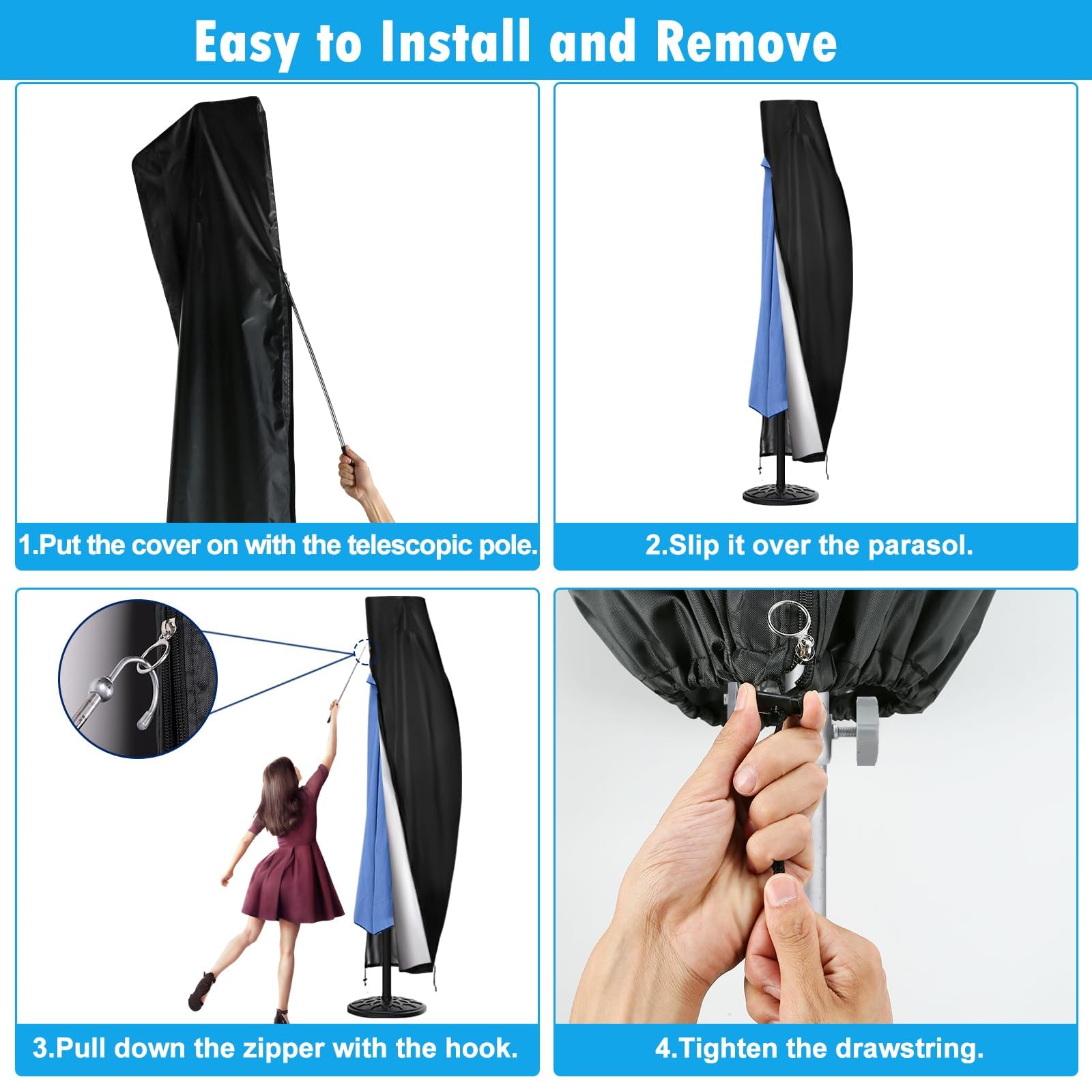Funda impermeable 420D para sombrilla de patio de 9 a 12 pies, con cremallera impermeable resistente y ventilación superior, se adapta a la cubierta de sombrilla voladiza al aire libre