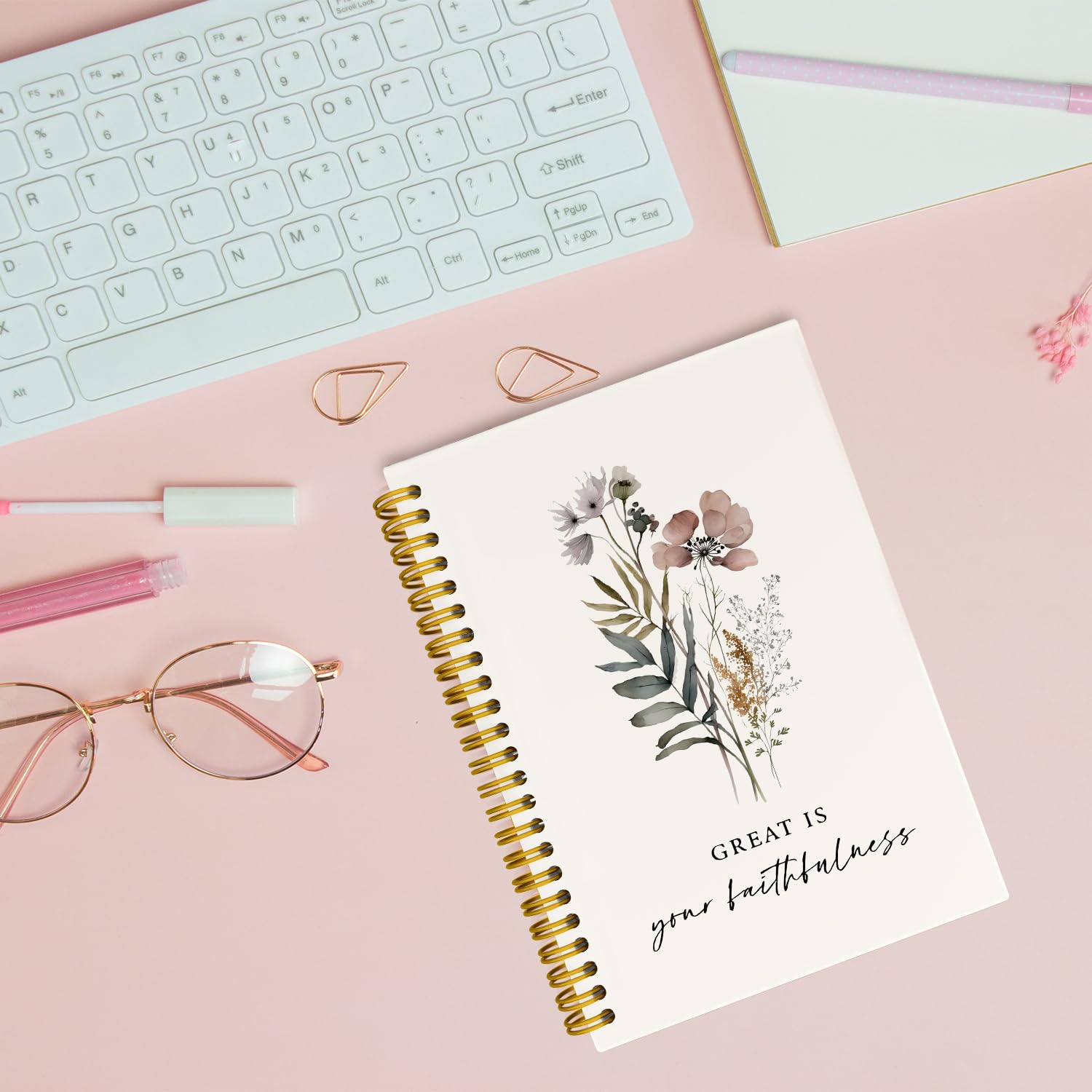 JKMBN Quaderno a spirale per bibbia cristiana, Great Is Your Faithfulness, quaderno cristiano di preghiera per donne, quaderno a spirale con copertina rigida per le scritture, a righe universitarie,
