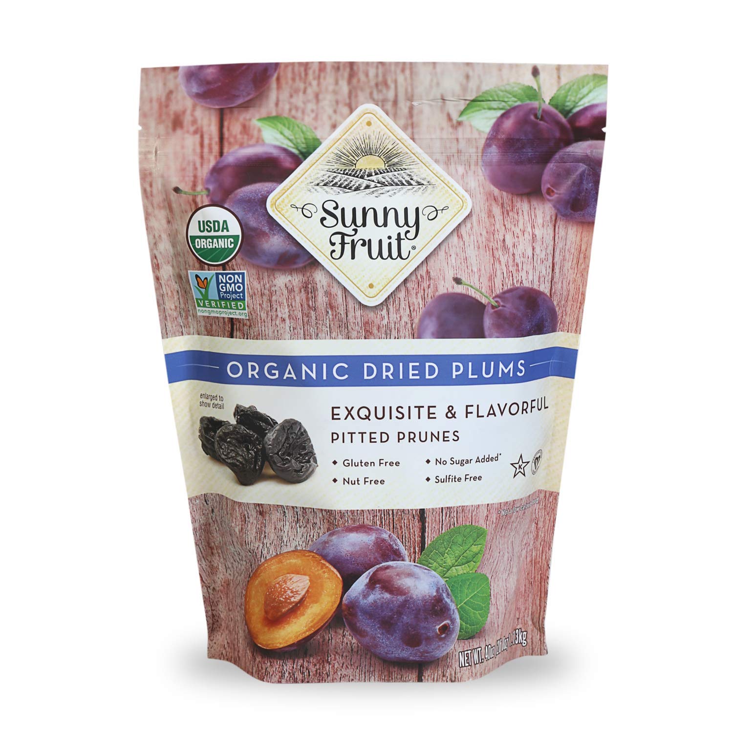 ORGANIC Prunes Sunny Fruit 40oz Bulk Bag (2.5lb) Purely Dried