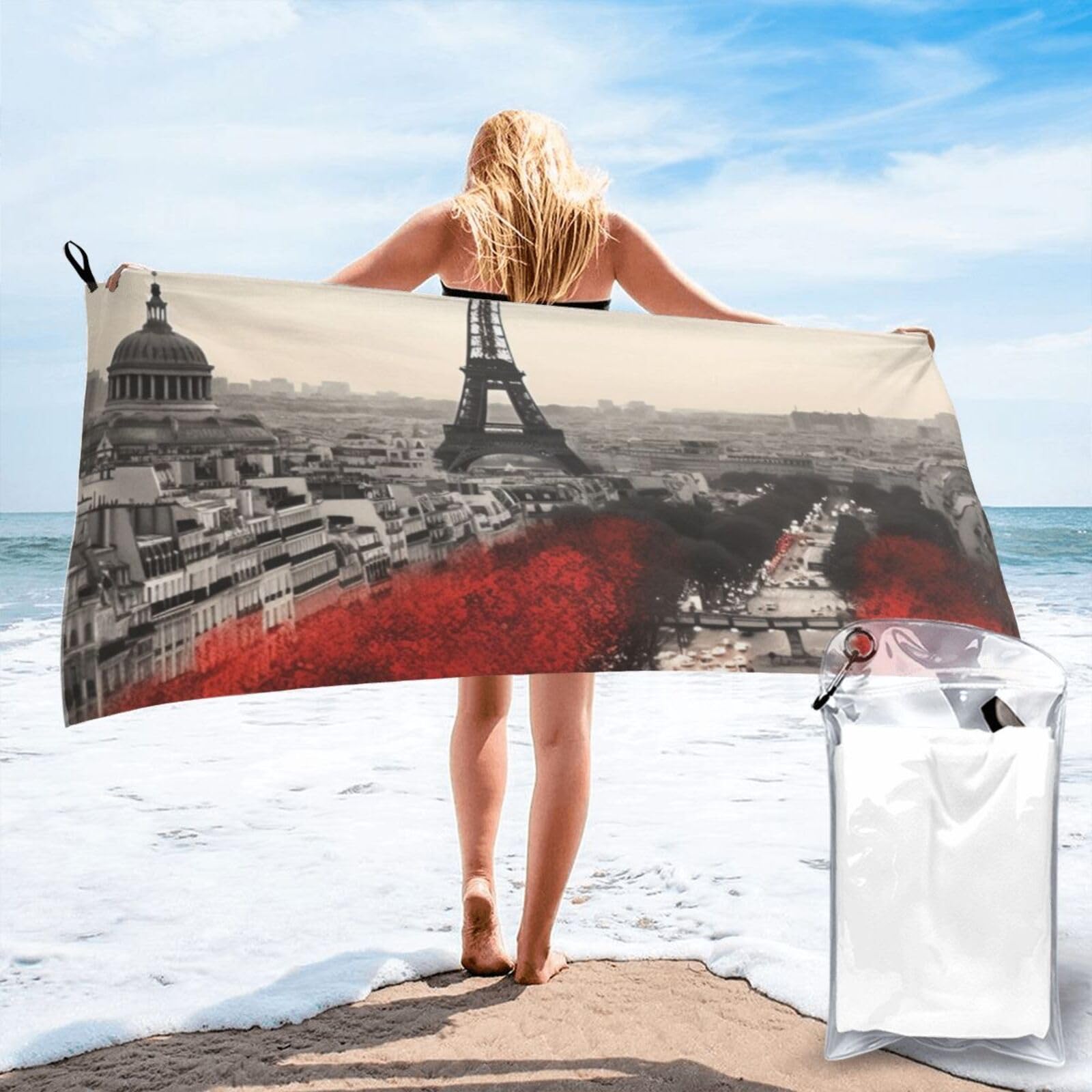 DWVTSLH Microfiber Sand Free Beach Towel 27.5"x55", Quick Dry Absorbent Travel Towel Large Camping Blanket, Paris Bath Towels Lightweight Pool Swim Towels for Vacation Essentials
