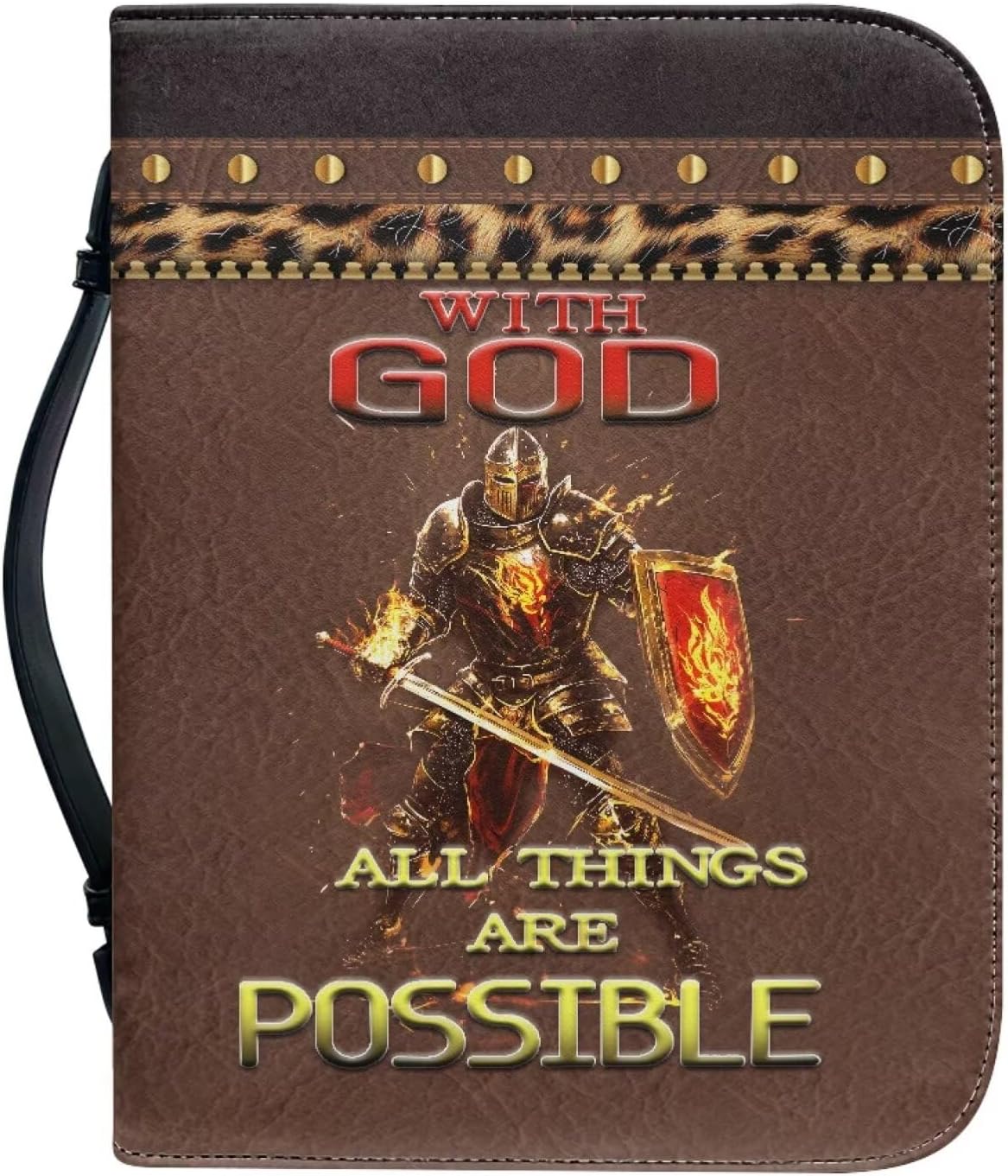 Bible Cover PU Leather Bible Book Covers Sunflower Butterfly Brown Cross Print Church Bible Bag Zippered Book Organizer Holder for Christian Prayer Outdoor Study, 2XL