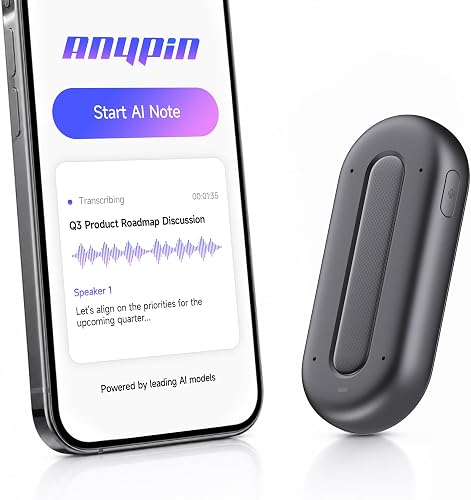 ANYPIN Note Pod P1 AI Voice Recorder, Wearable AI Note Taker, Transcription