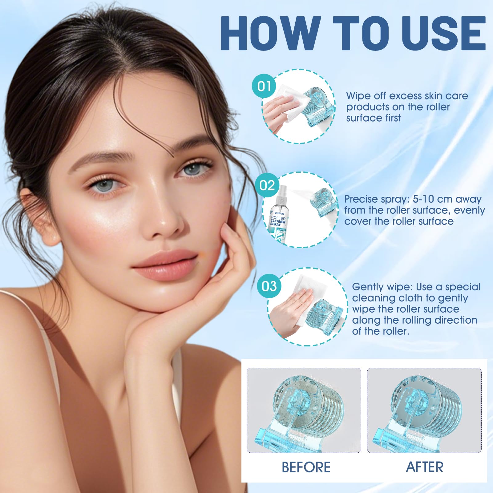 Microneedling Viso Roller Cleaner, Derma Roller Cleaner, Spray Roller Cleaners, Adatto per Rulli, Microaghi, Derma Stamp, Pulizia Rapida ed Efficiente, 100ml