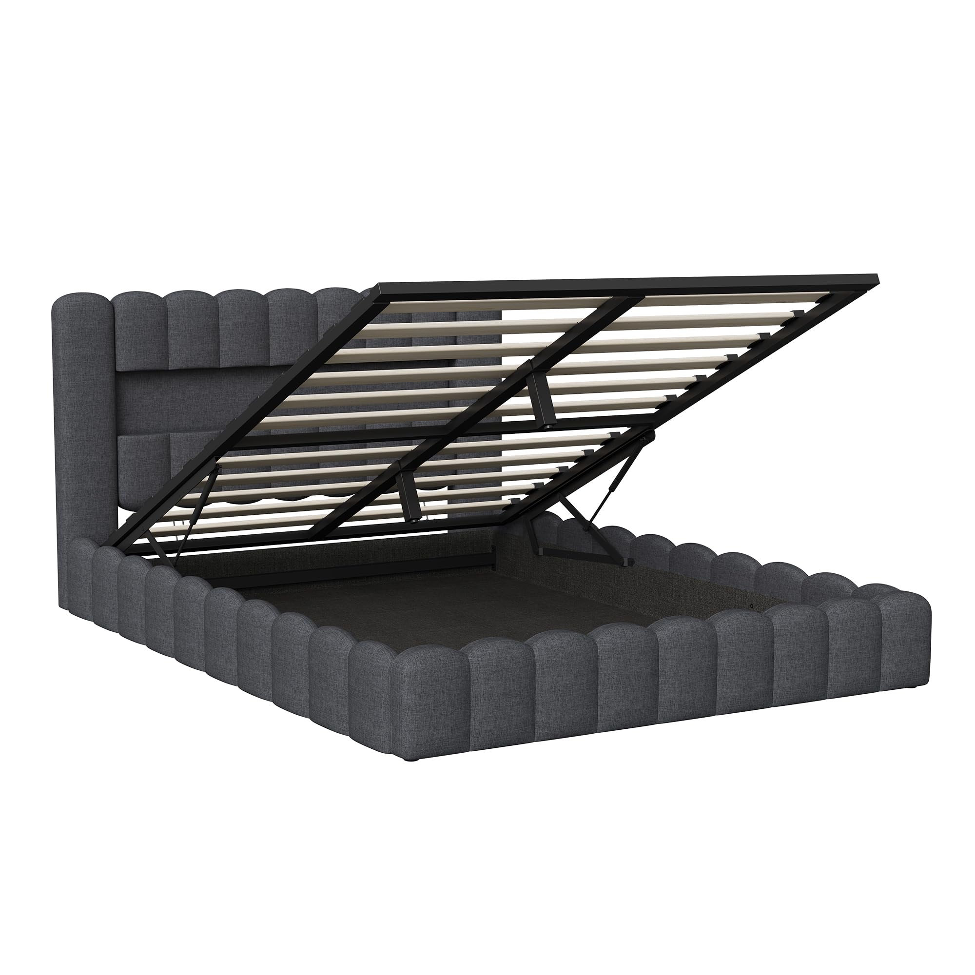 BRILVERDE Lit Coffre 140x200 cm,Tête de lit avec éclairage LED, Fonction de Chargement USB et de Rangement,Lit Double avec Rangement, sommier tapissier avec Rangement,Lin, sans Matelas(Gris, 140x200)