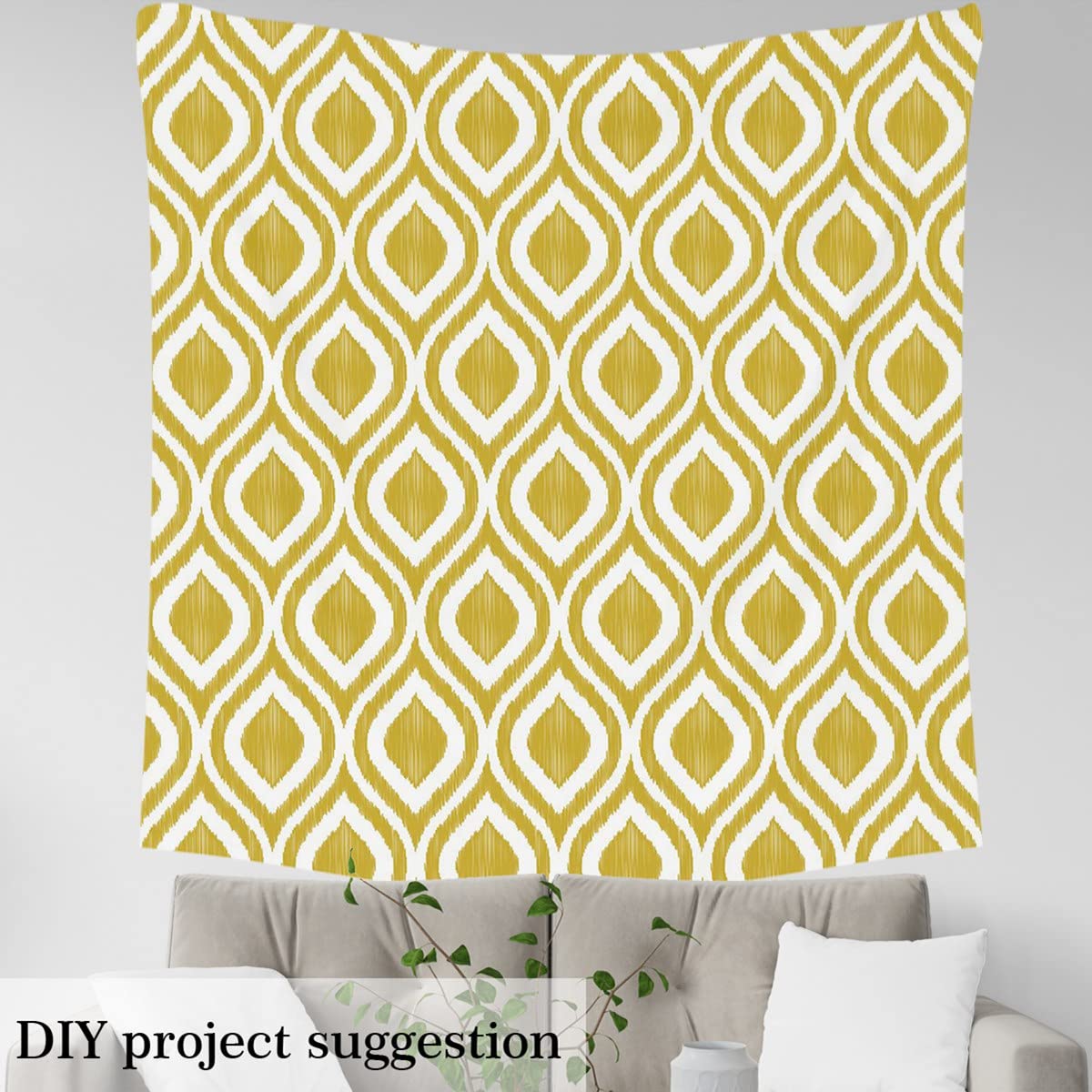 Ikat Polsterstoff Gebogener Maschenstoff Meterware Geometrisches Design Dekorativer Stoff Gestreifter Outdoor Stoff DIY Kunst Wasserdichter Stoff Polster und Wohnakzente Gelb Weiß 276 x 150 (HxB)