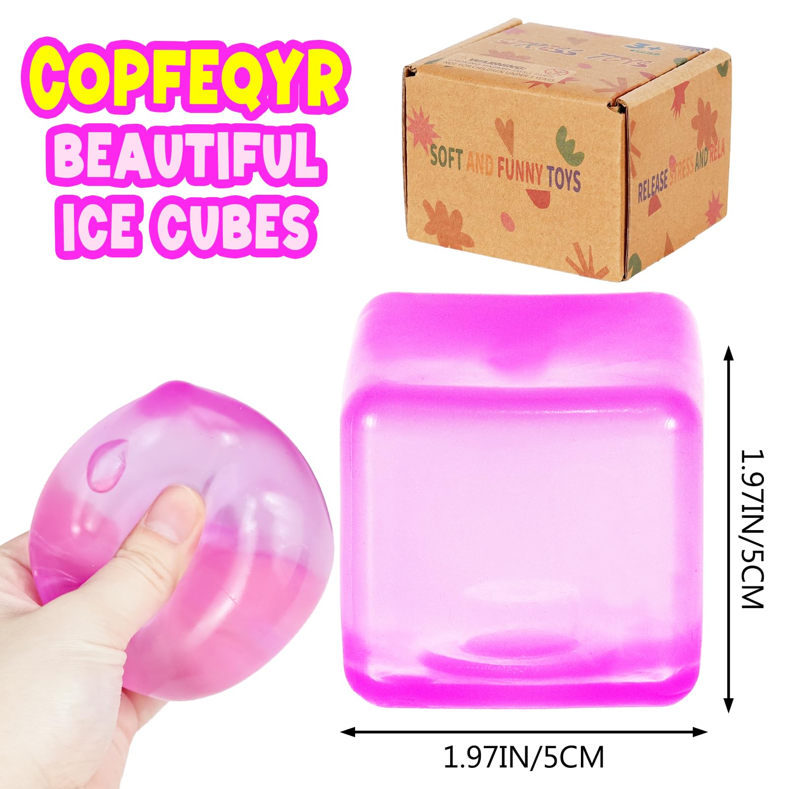 Copfeqyr 1PCS Medium Ice Cube Stress Balls Gift , Large Squishy Fidget Cube Toys for Kids & Adults - Image 2