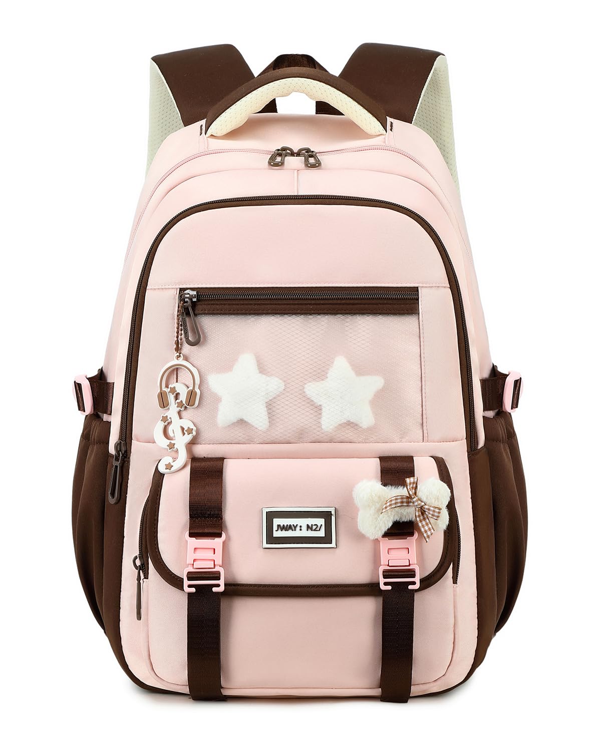 Schultasche Mädchen Schulrucksack Teenager - Wasserdichter Schulranzen für Mädchen - Modischer Rucksack mit Großer Kapazität für Schule Reisen (ab 10 Jahren), Rosa-Braun