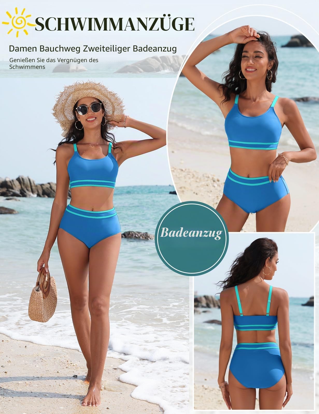 Tuopuda Bikini Damen Set Bauchweg Zweiteiliger Badeanzug High Waist Push Up Bikini-Oberteil Sport Zweiteiler Bademode Swimsuit Badebekleidung