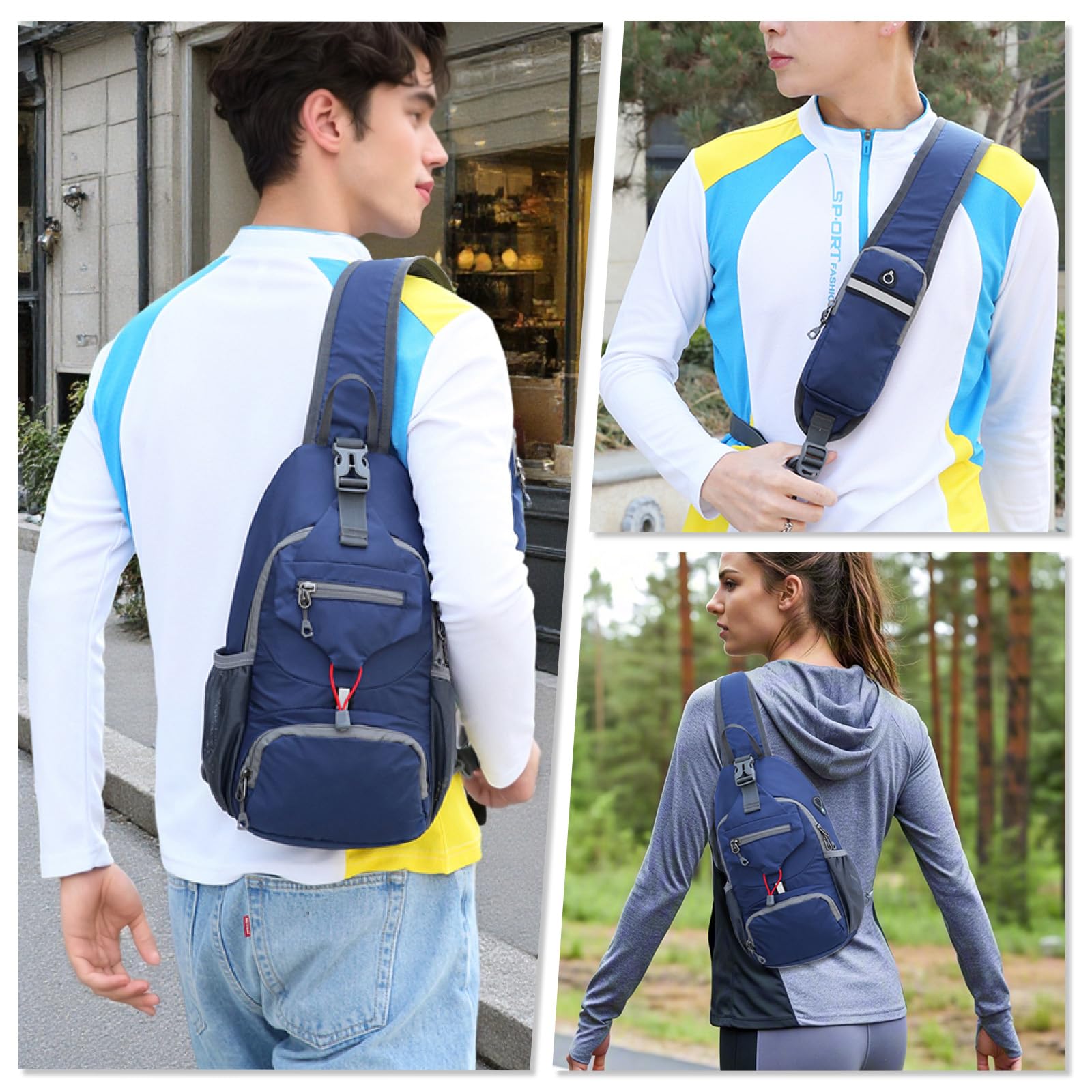 Aucuu Sling plecak, torba na klatkę piersiową, mała torba na ramię, wielofunkcyjna torba crossbody, torba na ramię z otworem na słuchawki, plecak na ramię, na wędrówki, podróże, wspinaczkę, dla