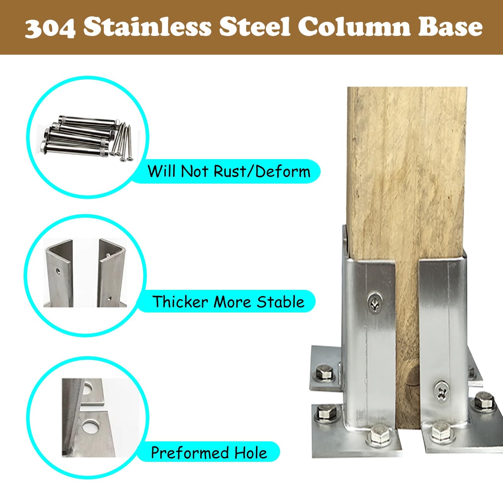 Soporte Base de anclaje para poste madera 6 piezas de anclaje para postes de terraza de 4 × 4 cm, soportes de poste ajustables, base de soporte para columnas de madera, pilar de buzón, cerca de sujeci