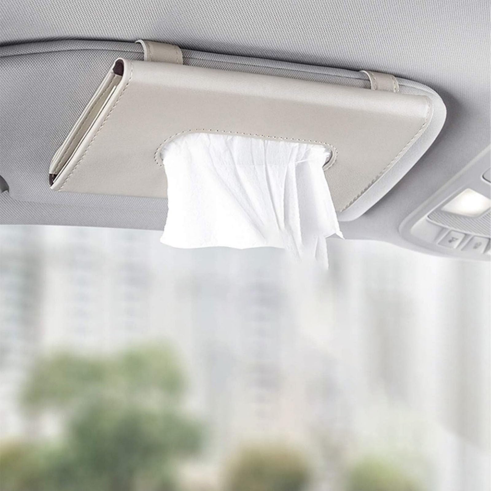 2Pcs Sun Visor Tissue Box Holder Dispenser for BMW i5 Sedan (G60) 2023-, Automobile Interior Organisation Accessories Vehicle Storage Case,Beige