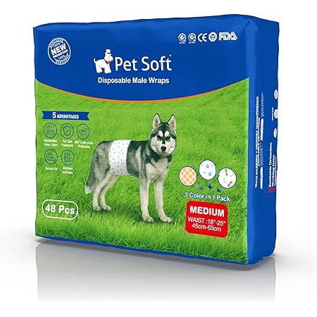 Amazon 犬 おむつ 男の子用マナーベルト 48枚入り 高吸収性 ズレない 漏れにくいおむつウェア お漏らし対策 高齢犬介護 マーキング防止 消臭衛生 蒸れなく快適 腹巻風おむつカバー M Pet Soft 紙おむつ 通販