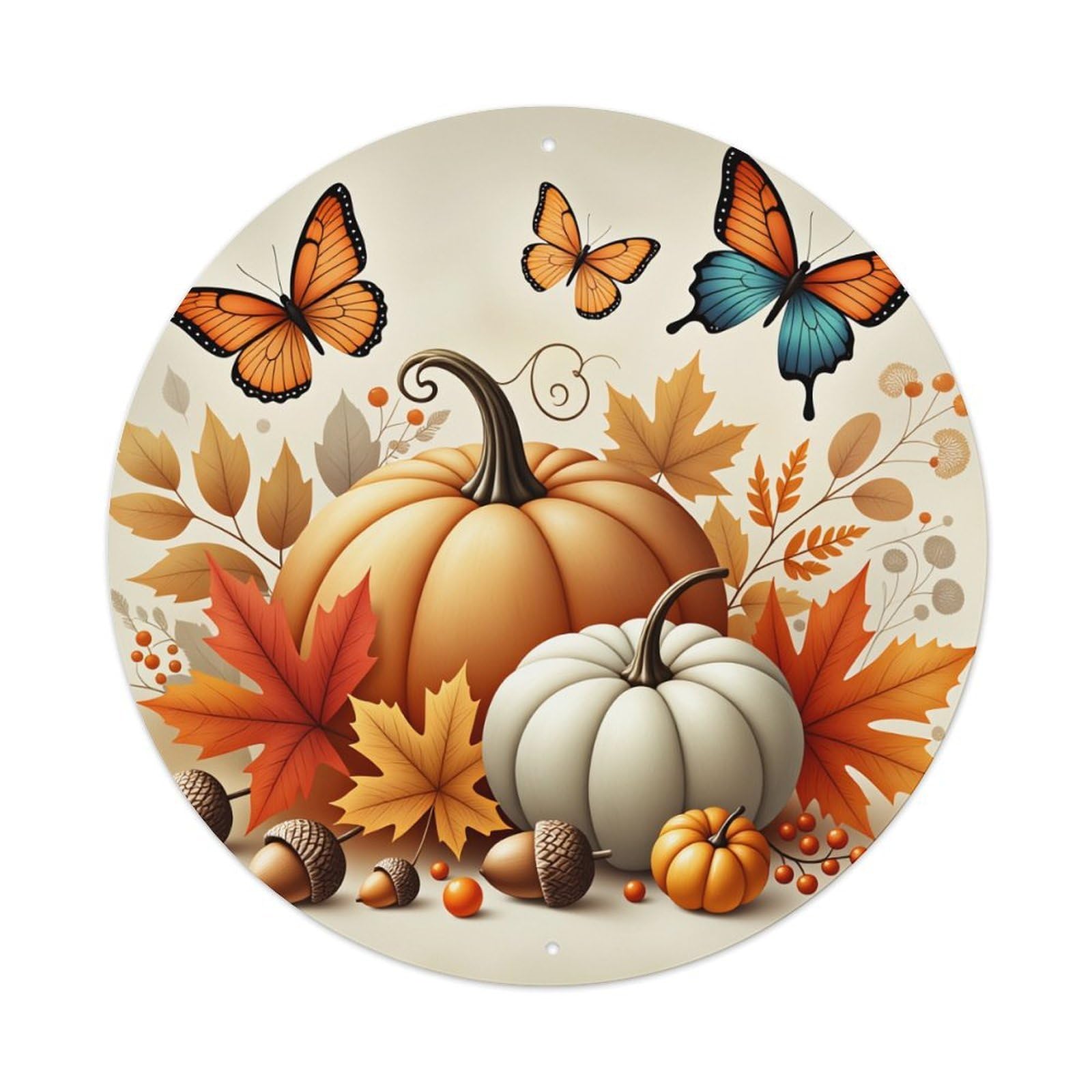 Autumn Leaves Pumpkins Butterflies Acorns Metal Tin Sign Vintage Garden Bedroom Cafe Bar Man Cave Home Wall Decor Metal Poster 8x8 inches