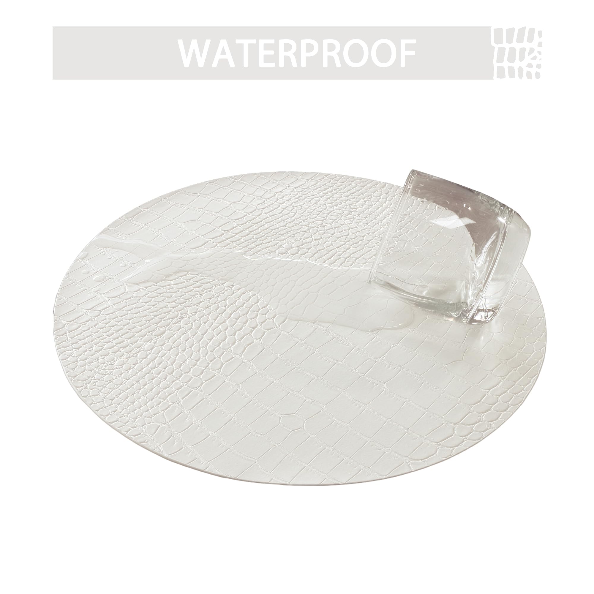 Lot de 4 sets de table ronds en cuir pour tables rondes, blanc, faciles à entretenir, pour décoration intérieure, 33 cm de diamètre