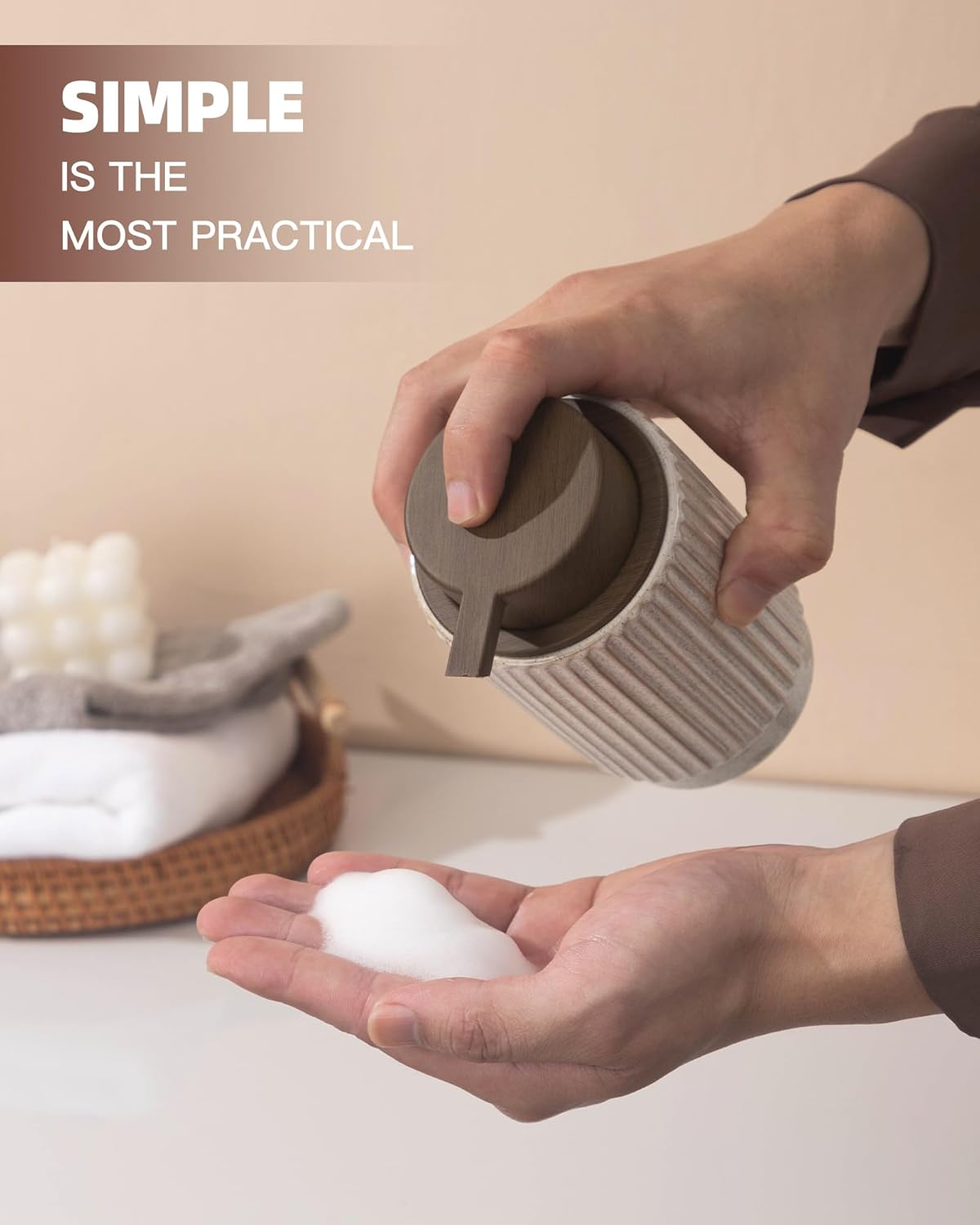 Fun Elements Foaming Soap Dispenser, 10 oz Kitchen Soap Dispenser for Kitchen, Bathroom Deluxe Hand Soap Dispenser (Wood Grain Color) - Image 5