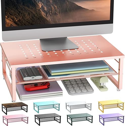 gianotter Soporte elevador de metal de 2 niveles, organizador de escritorio para monitor, organizador de almacenamiento de escritorio de oficina