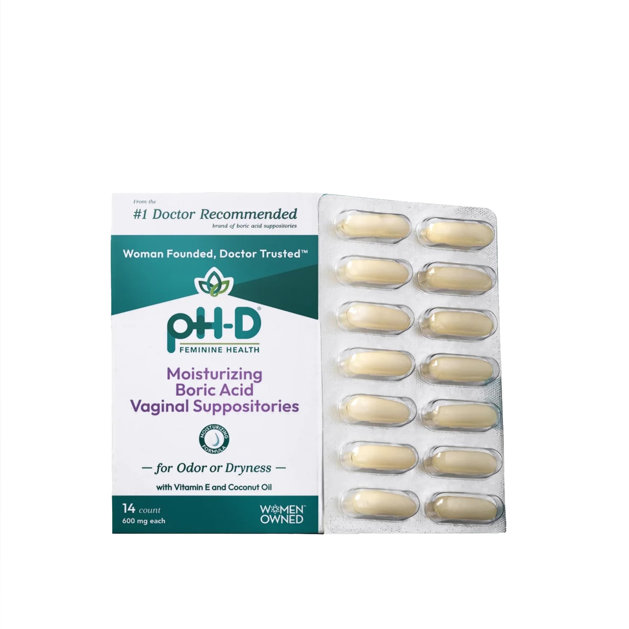 Sponsored Ad - pH-D Feminine Health Support - Boric Acid Moisturizing Suppository - Woman Owned - for Vaginal Odor - Paraben-Free and Cruelty-Free - 14 Count