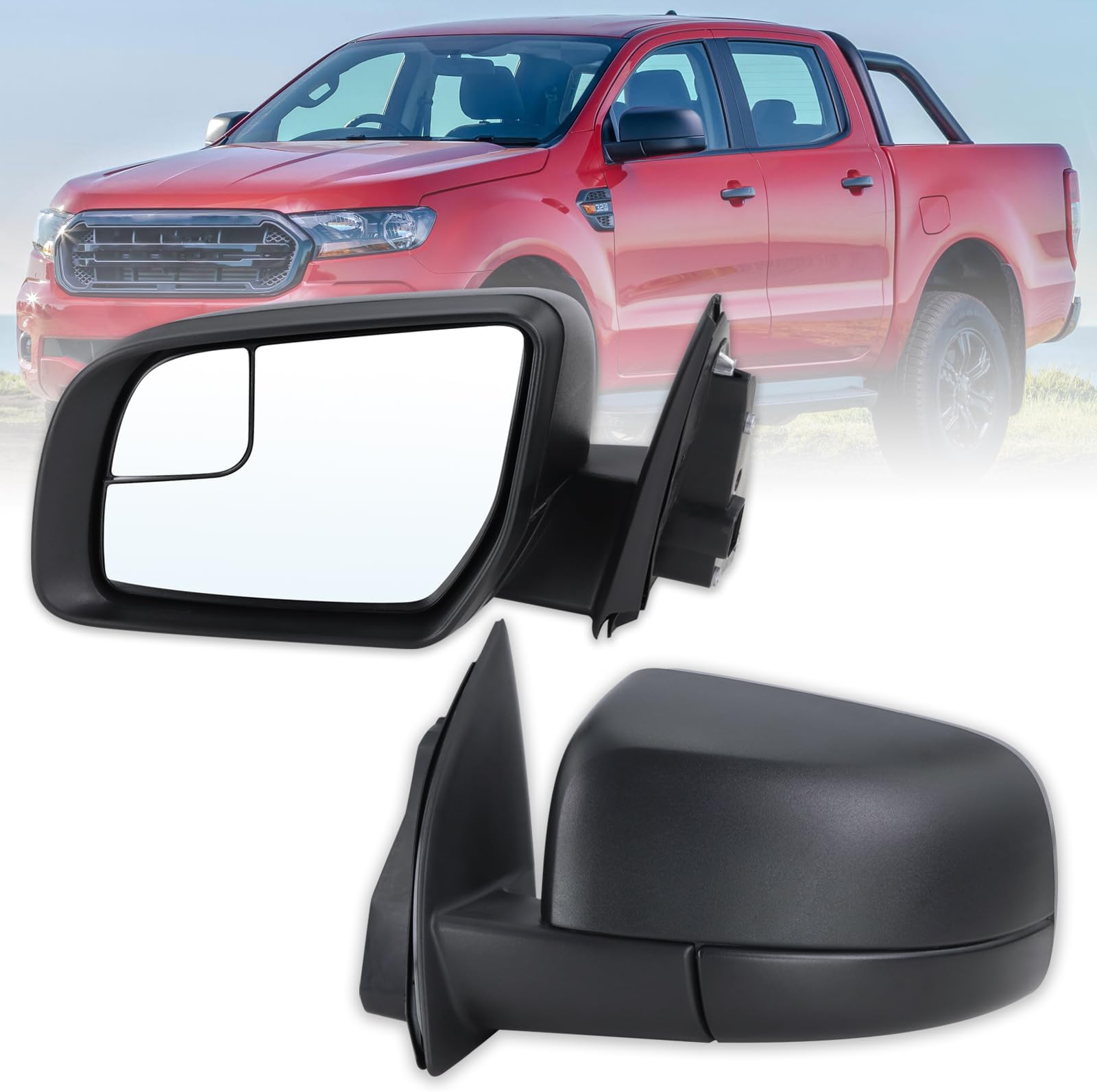 Left Driver Side Mirror Compatible With 2019 2020 2021 2022 2023 2024 2025 Ford Ranger Matte Black Replace#KB3Z17683A(0Pins)