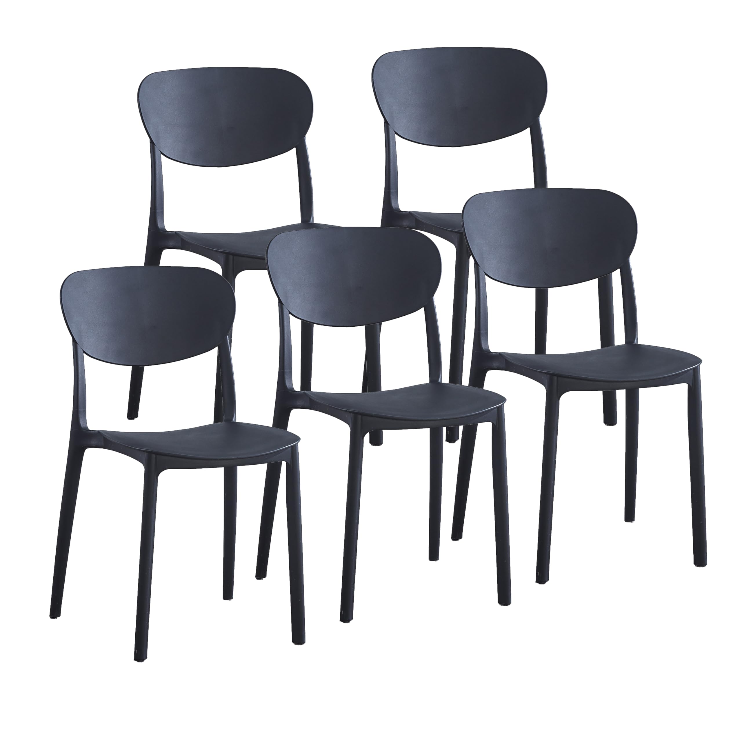 M1C - Pack 5 Sillas de Comedor Videl, Sillas para Cocina o Exterior, Jardín, Color Negro, Asiento y Respaldo en Polipropileno, Patas metálicas
