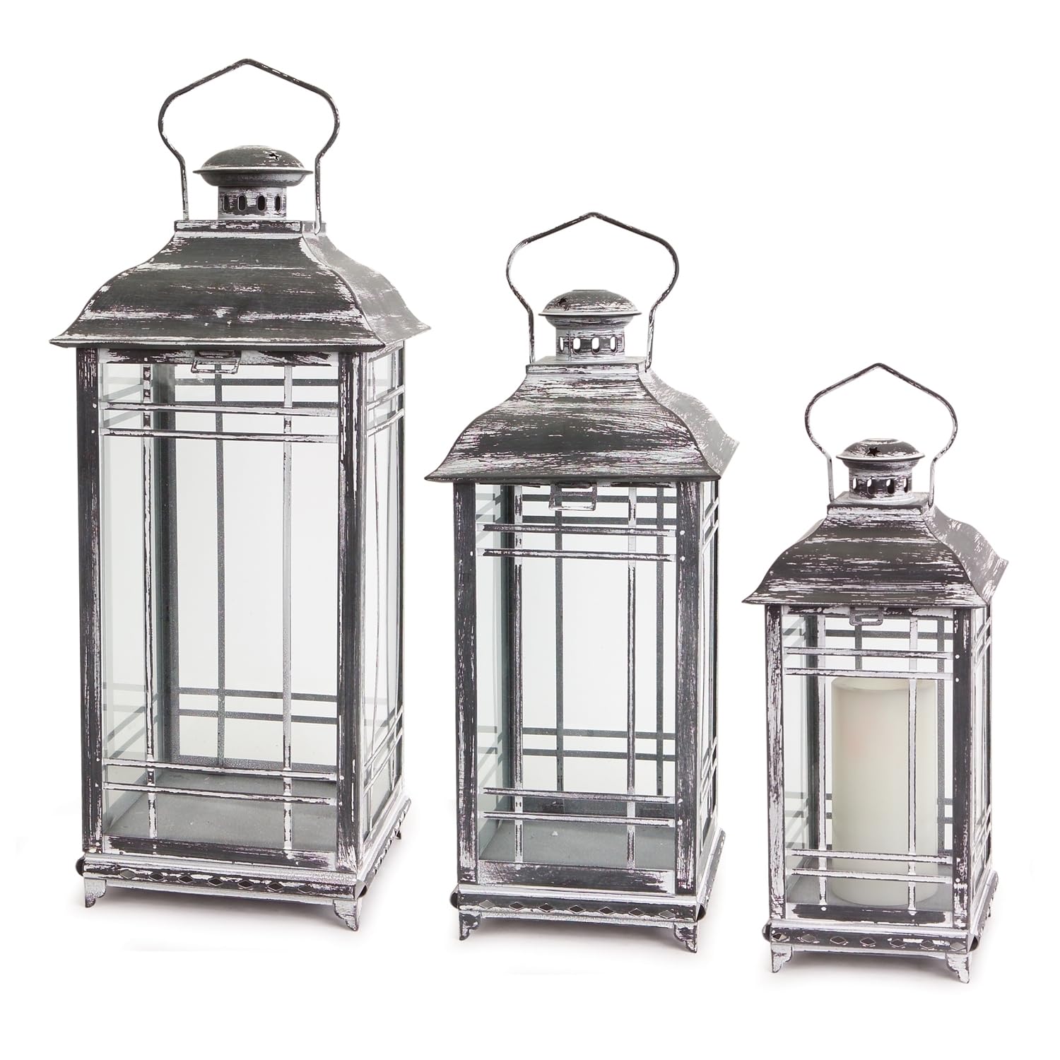 Maykoosh Traditional Grey Metal Lantern (Set of 3)