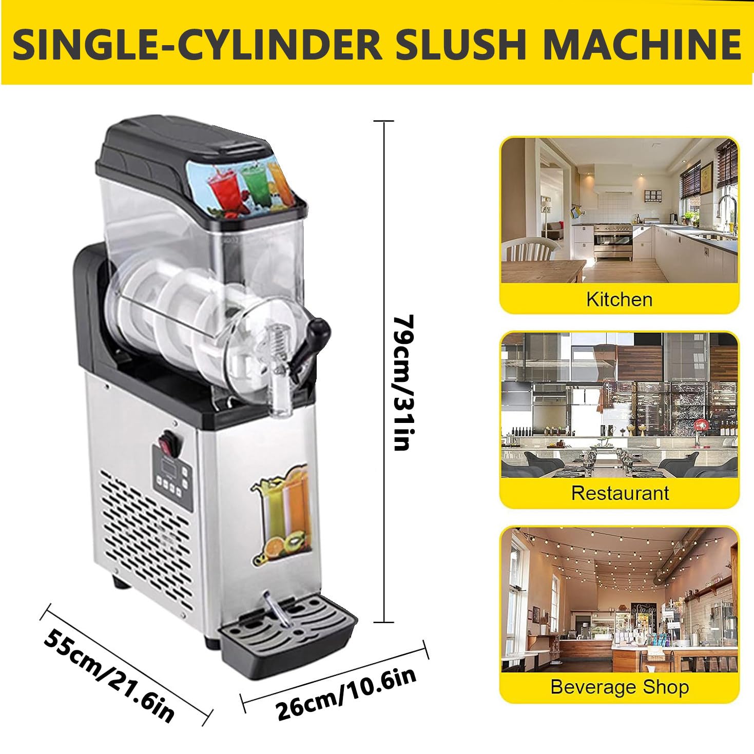 MáQuina de Granizados Profesional de 12 L para el Hogar, Sin Hielo, Autolimpiable, para Batidos, CóCteles, FrappéS y MáS,Single Cylinder