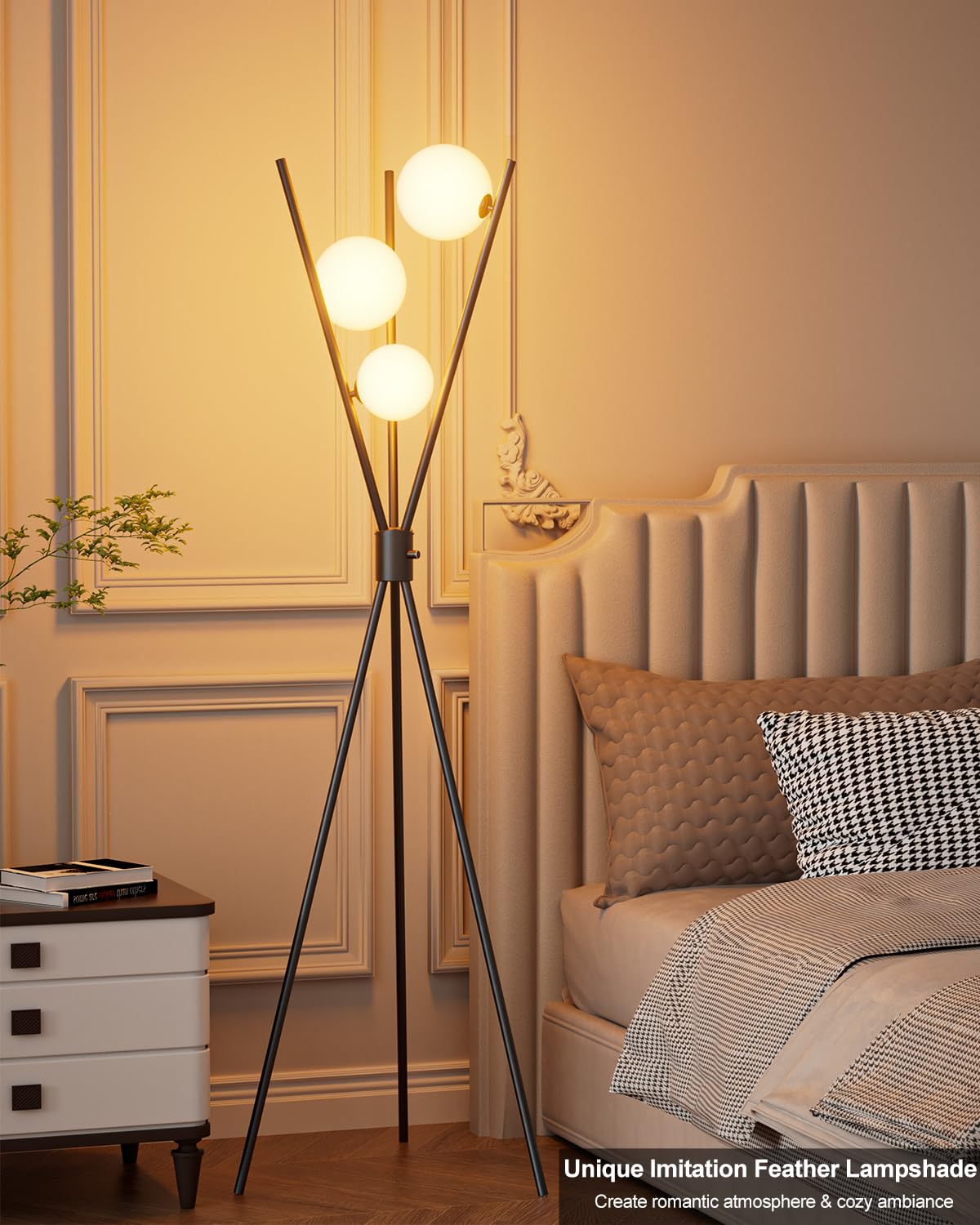 3 globusy ściemniana lampa podłogowa, lampy stojące z połowy wieku z 3 szt. żarówek 3000 K w zestawie, nowoczesna wysoka lampa do salonu, sypialni, biura, czarna