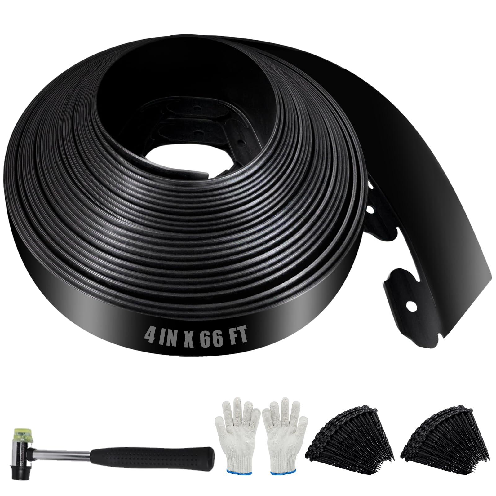 20m Flexible Rasenkante Kunststoff 10cm hoch mit 200 Erdankern – Wetterbeständige Beetumrandung, Beeteinfassung, Rasenabgrenzung für Blumenbeete, Rasen, Einfahrten | Schwarze Gartenkante