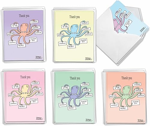 NobleWorks - Juego de 36 tarjetas divertidas surtidas de 4 x 5.12 pulgadas con sobres (6 diseños, 6 cada uno) juego mixto de tarjetas de gratitud