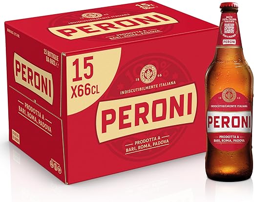 Peroni Beer Box with 15 Lager Beers in 66 cl Bottle, 9.90 L, with 100% Italian Malt, Moderately Bitter Taste, Alcohol Content 4.7% Vol