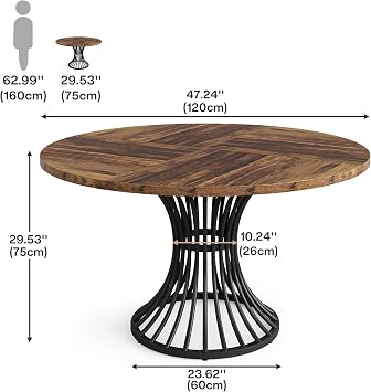 Round Dining Table 120cm for 4 Seater AXIS Rustic Brown Wood, Black Metal