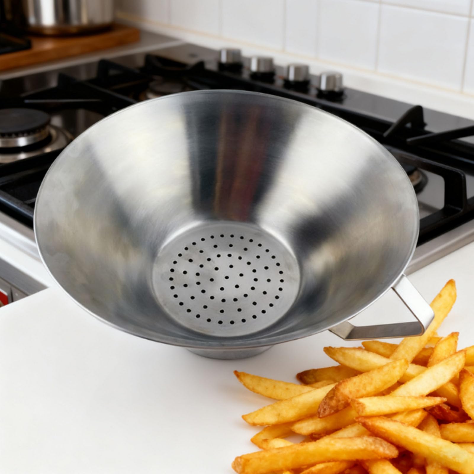 Qcwwy Fettsieb, Pommes-Frites-Ölsiebe, Trichterfilter aus Edelstahl 304, Großes Fassungsvermögen, Schmalzabscheider für Brühe, Talg und Fritteuse in Privaten oder Gewerblichen Küchen