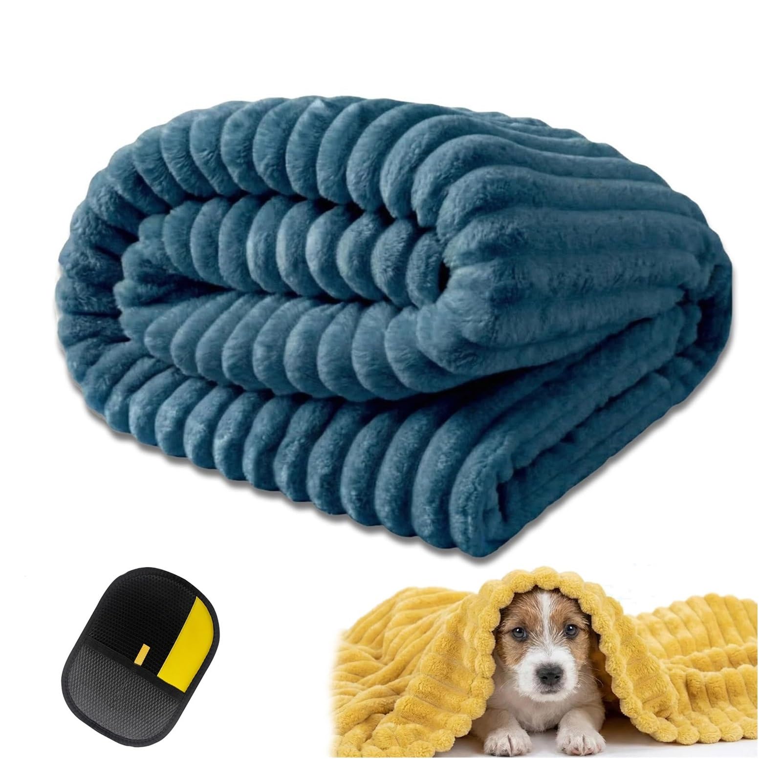 Emotional Support Blanket Yellow,Dog Mood Calming Soft Security Blanket, Soft Rabbit Fleece Material,Designed for Pets for Kennel, Sofa, Bed and Car Seat(Blue,27.55 * 39.37in)