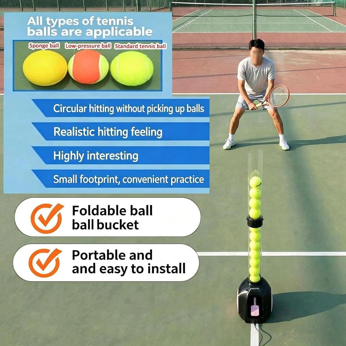 Lanciatore palline tennis elettrico e rete ricarica,contiene 18 palline