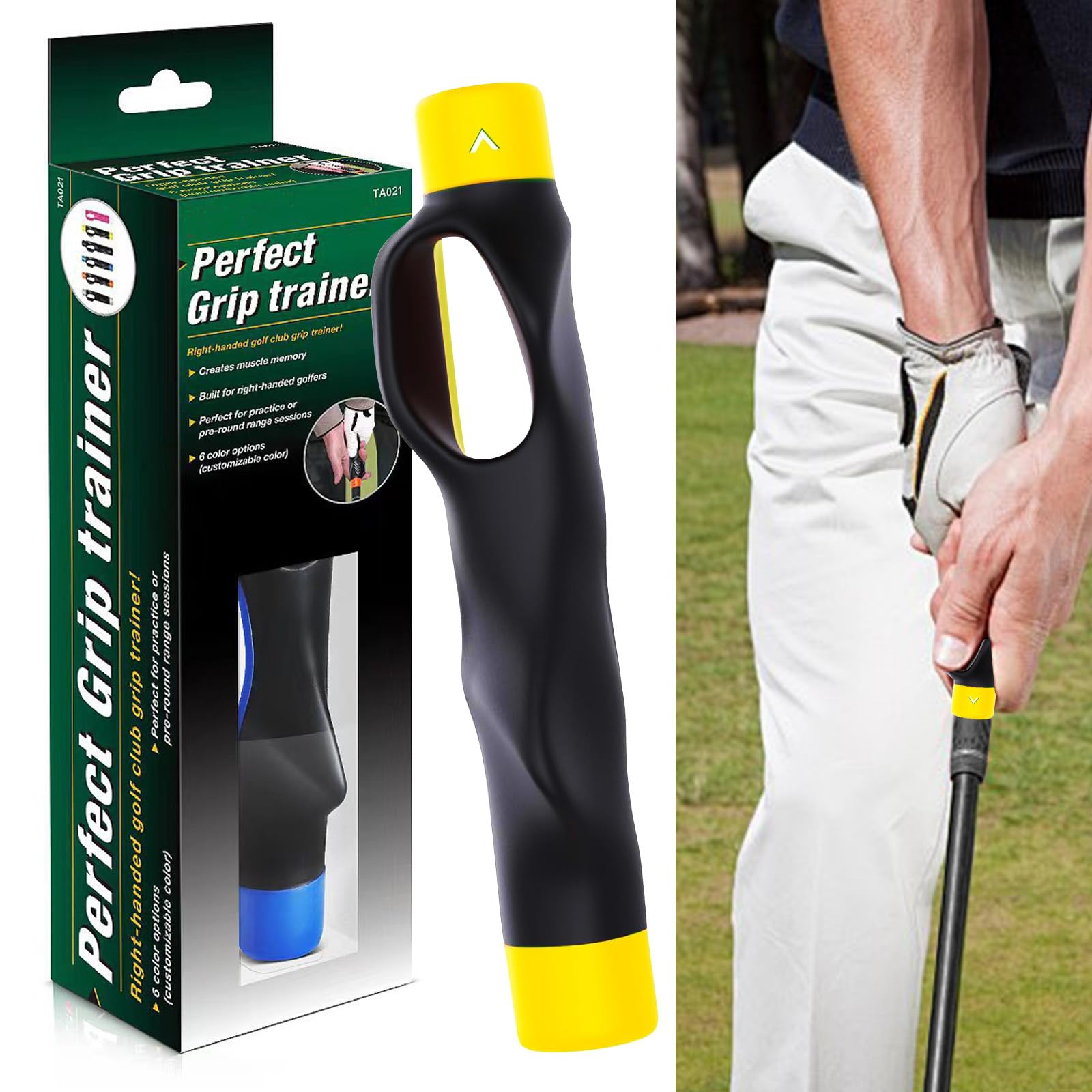 Gonggi Golf Grip Training Aid, Practice Trainer for Beginners, Right-Handed Golf Attachment Accessory Gift, Hand Placement & Muscle Memory Trainer for Improved Grip Swing (Yellow)