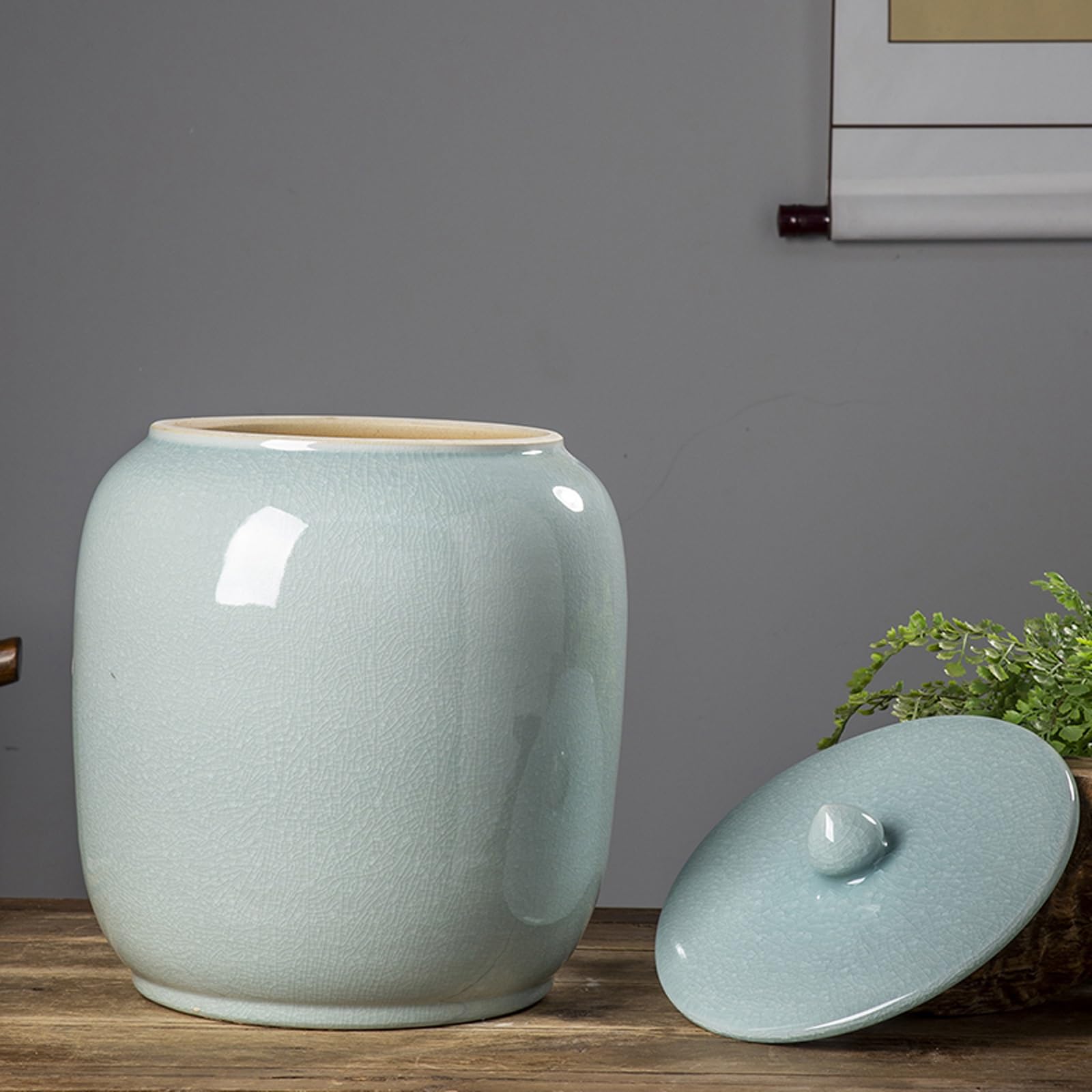 Ceramiczny słoik do przechowywania ryżu z pokrywką - zamknięty pojemnik do przechowywania ziarna na kukurydzę, mąkę, płatki owsiane - dekoracyjne kuchenne wiadro do przechowywania ryżu.
