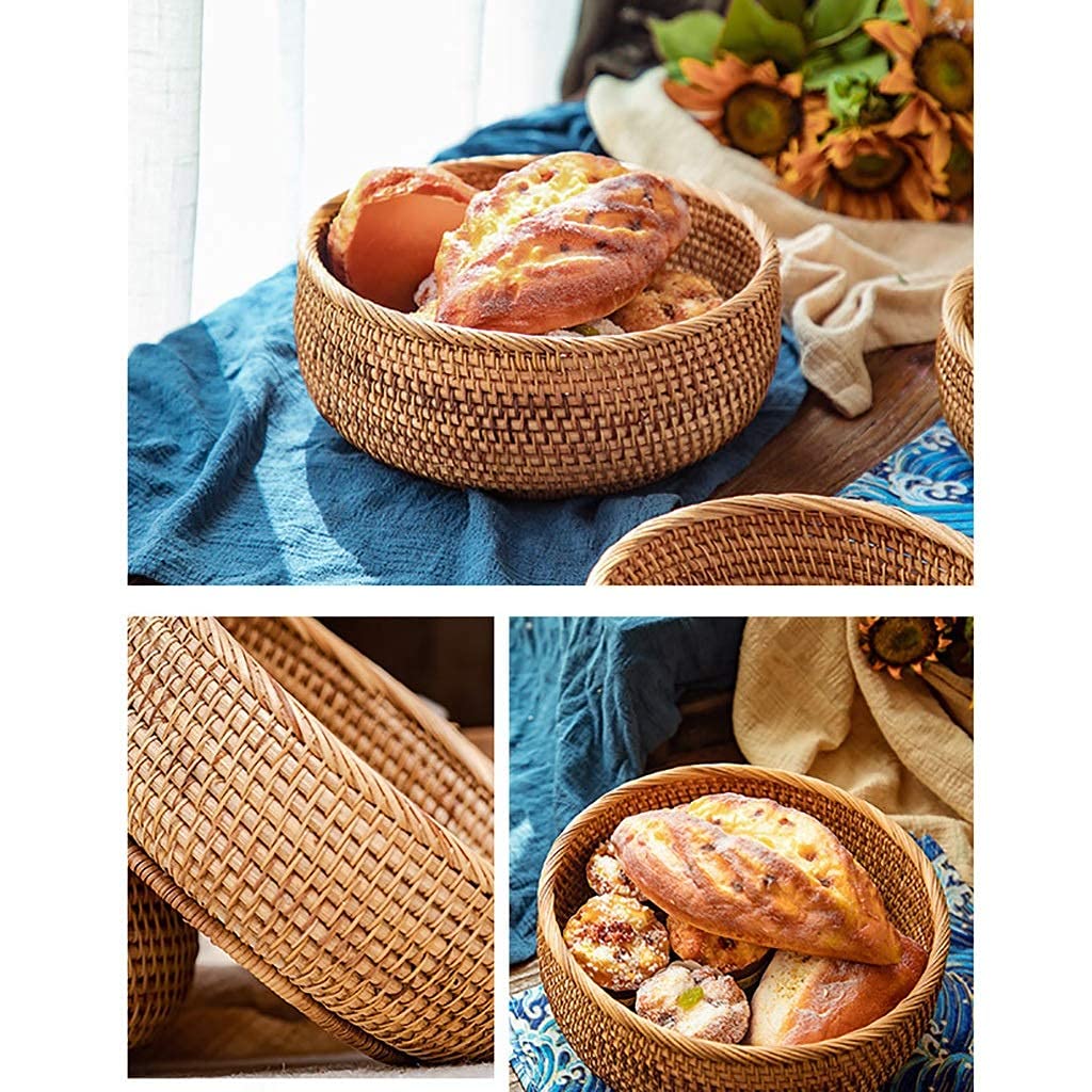 Cestas De Pan Hechas A Mano, Cestas Tejidas De Mimbre, Pan, Frutas, Verduras, Aperitivos, Cestas Para Servir, Mesa De Restaurante-26cm