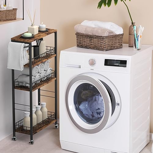 Miniatura 2 de Carrito de almacenamiento delgado, carrito de cocina con ruedas, carrito estrecho de almacenamiento de ropa de 4 niveles, organizador de estantería