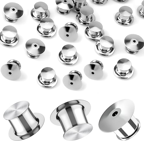 Miniatura 1 de Parte trasera de pasador de metal, cierres de pasador de bloqueo, 20 piezas de cierre de aguja, cierre trasero, abrazadera de cabeza plana, broche