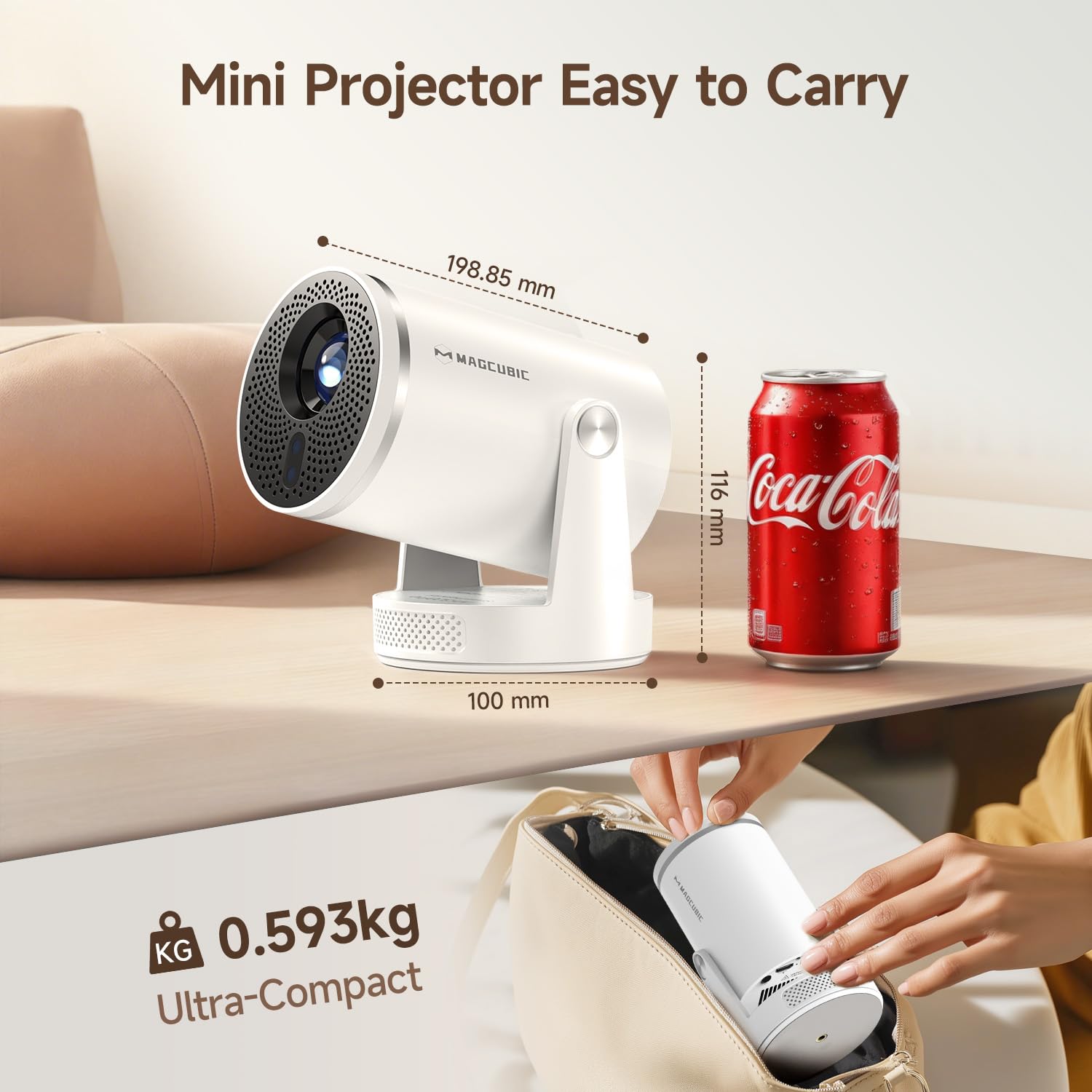 【Autofocus 】Magcubic Mini 4K Projector HY320pro, Native 1080p, 400 ANSI Lumens, 10,000:1 Contrast Ratio, Automatic Keystone Correction, Wi-Fi 6 & Bluetooth 5.4, 4K Home Theater Projector
