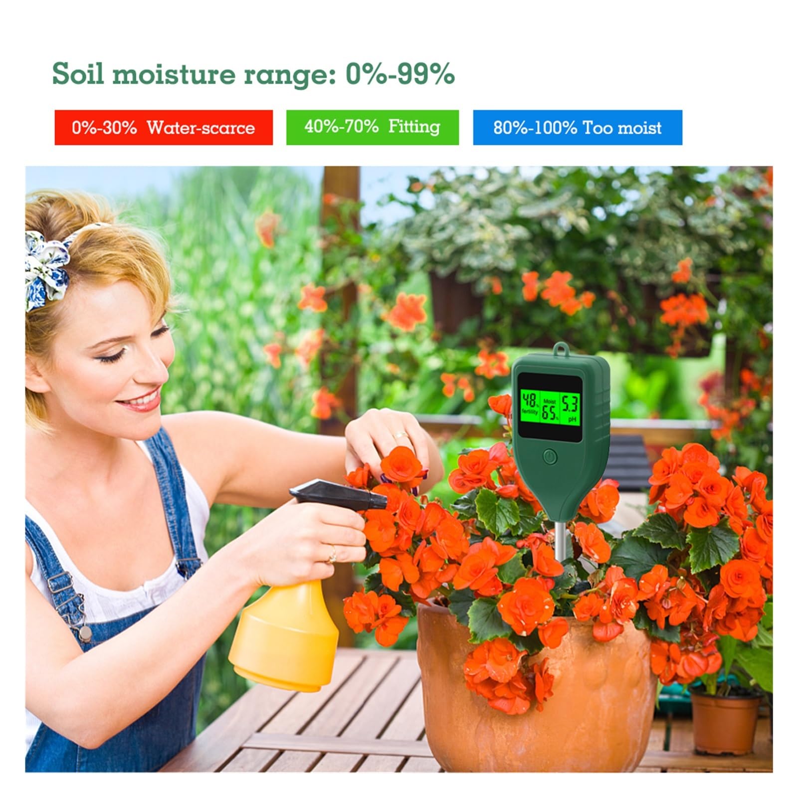 Medidor de pH del suelo 3 en 1, comprobador fertilidad for huertos agrícolas y detector humedad for plantaciones interior Agricultura y actividades al aire libre