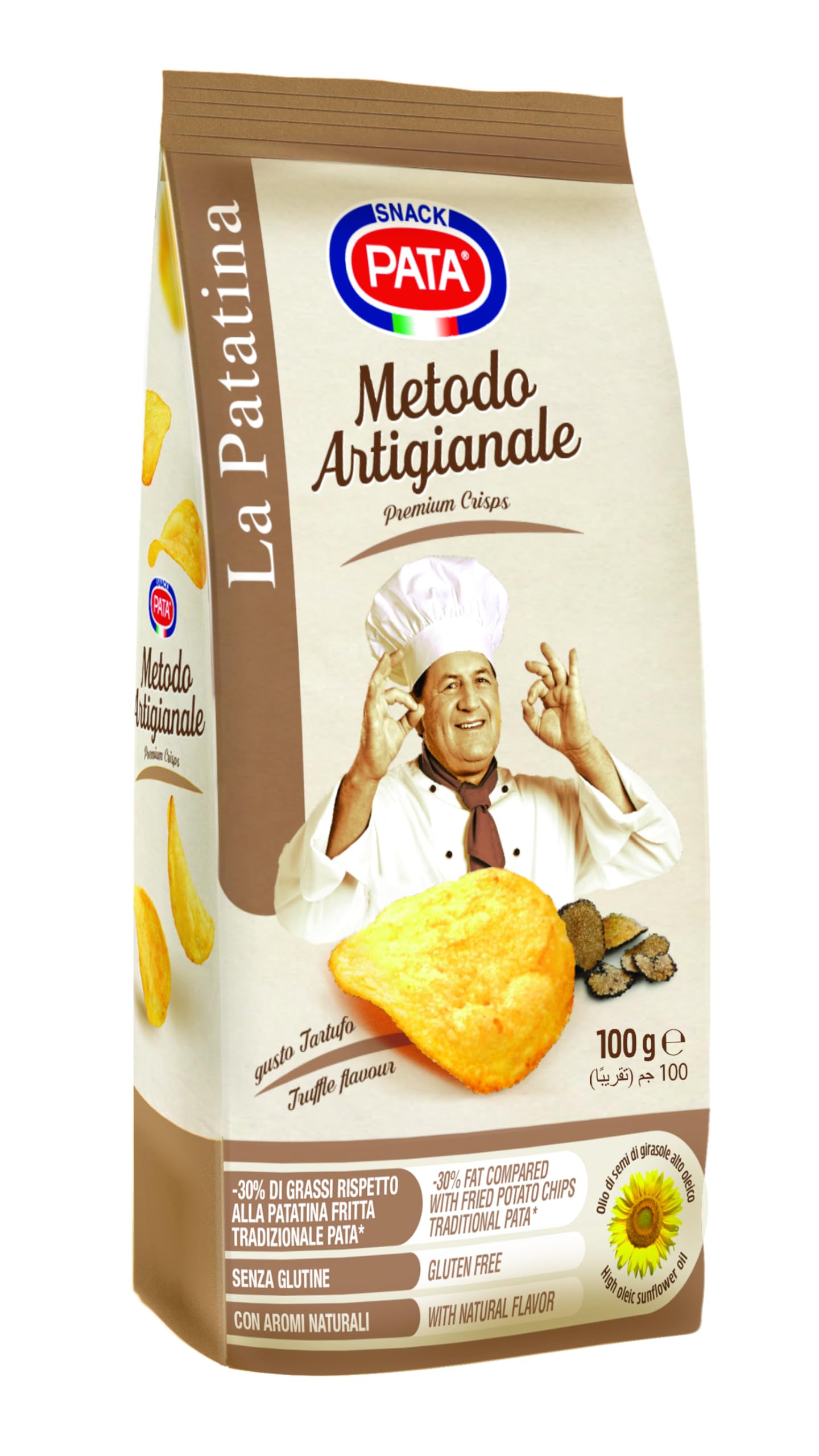 PATA | Patatine Gusto Tartufo Metodo Artigianale, Senza Glutine, Con Olio di Semi di Girasole Alto Oleico, con Aromi Naturali, 10x100g