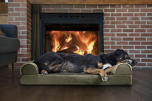 Miniatura 8 de Furhaven Cama ortopédica de espuma para perros, de pelo sintético y terciopelo, con diseño de caja de huevos, color salvia oscura, talla L