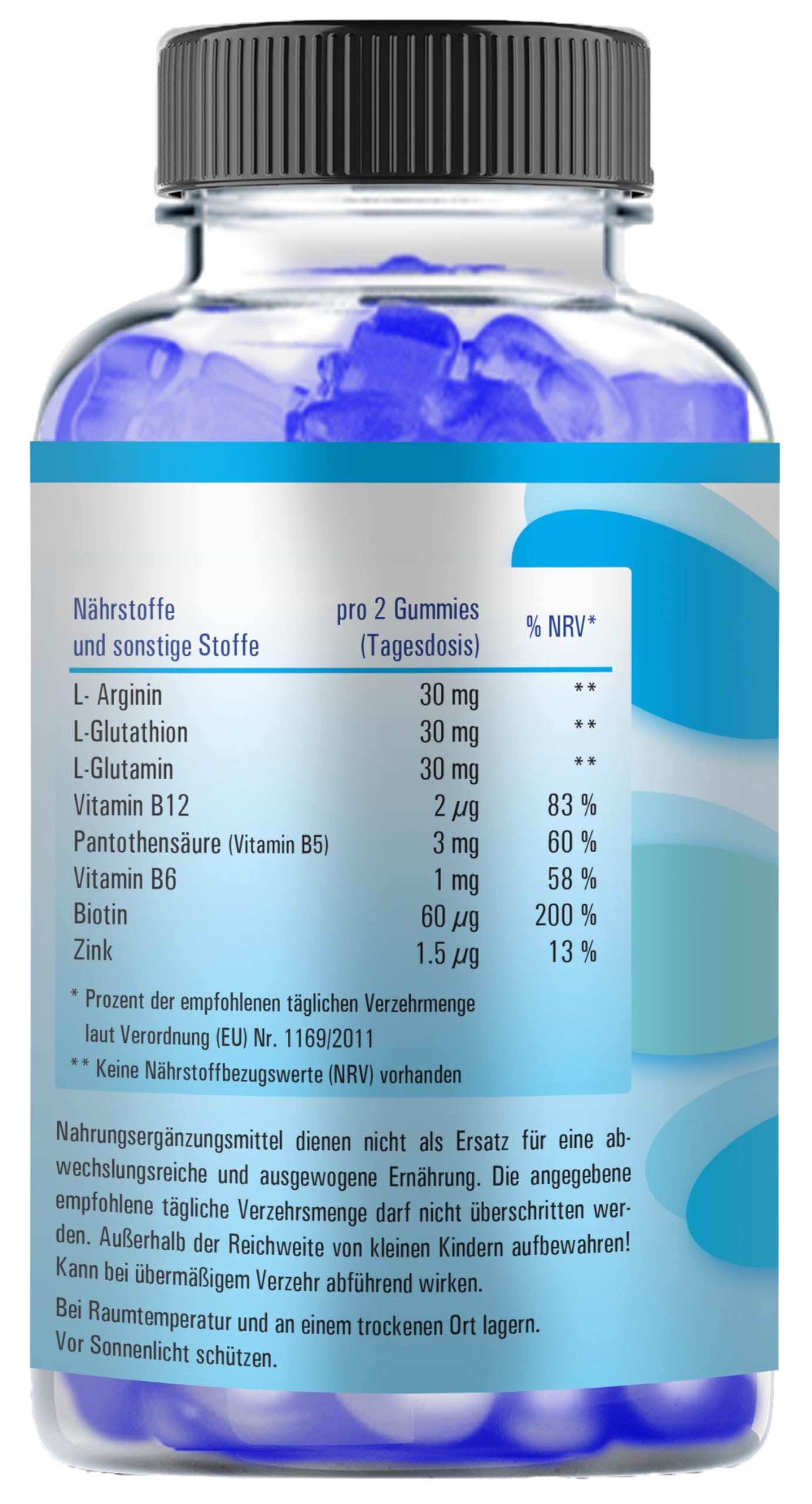 Vihado blaue Männer Gummies - Extra starke sofort Rezeptur hochdosiert - mit L-Arginin, L-Glutathion, L-Glutamin, 60 Gummies
